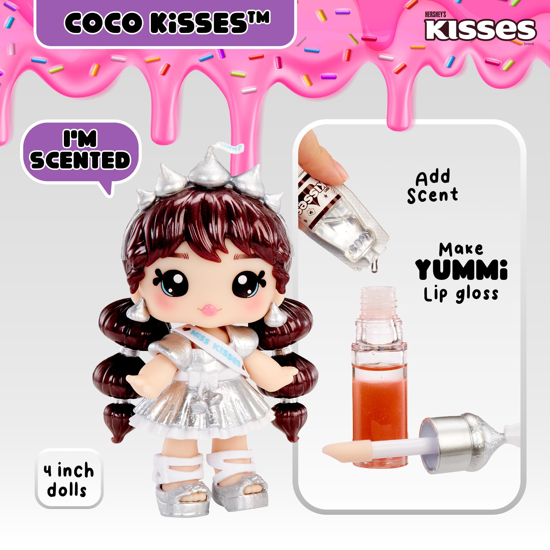 Yummiland x Hershey’s Kisses Coco Kisses Doll - DIY Lip Gloss Kit with Keychain, Articulated Fashion Doll for Ages 4+ 12