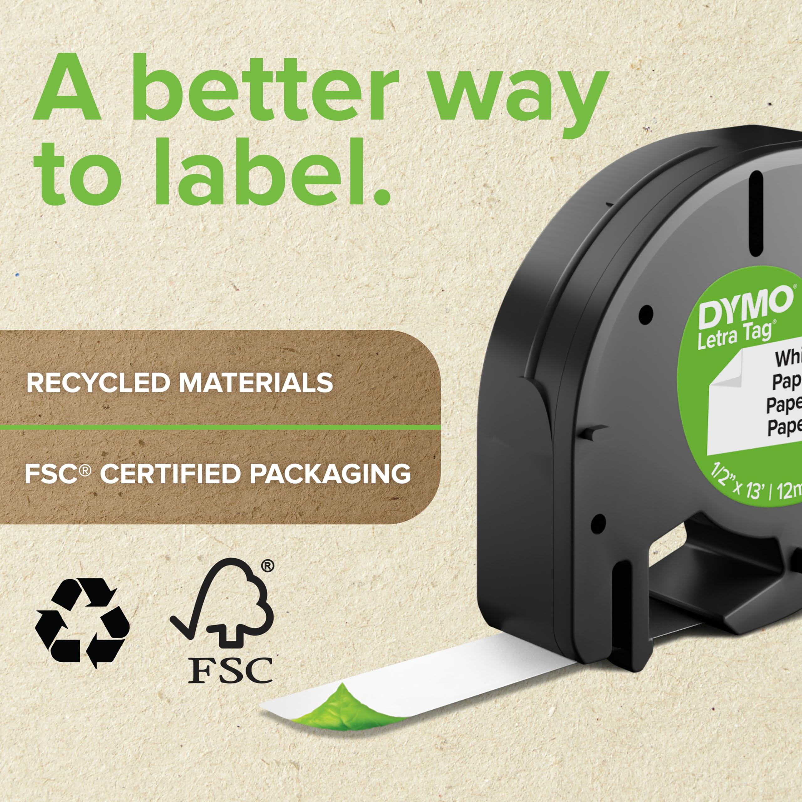 Dymo LetraTag S0721660 Plastic Label Tape - Black Text on White | 12mm x 4m Roll