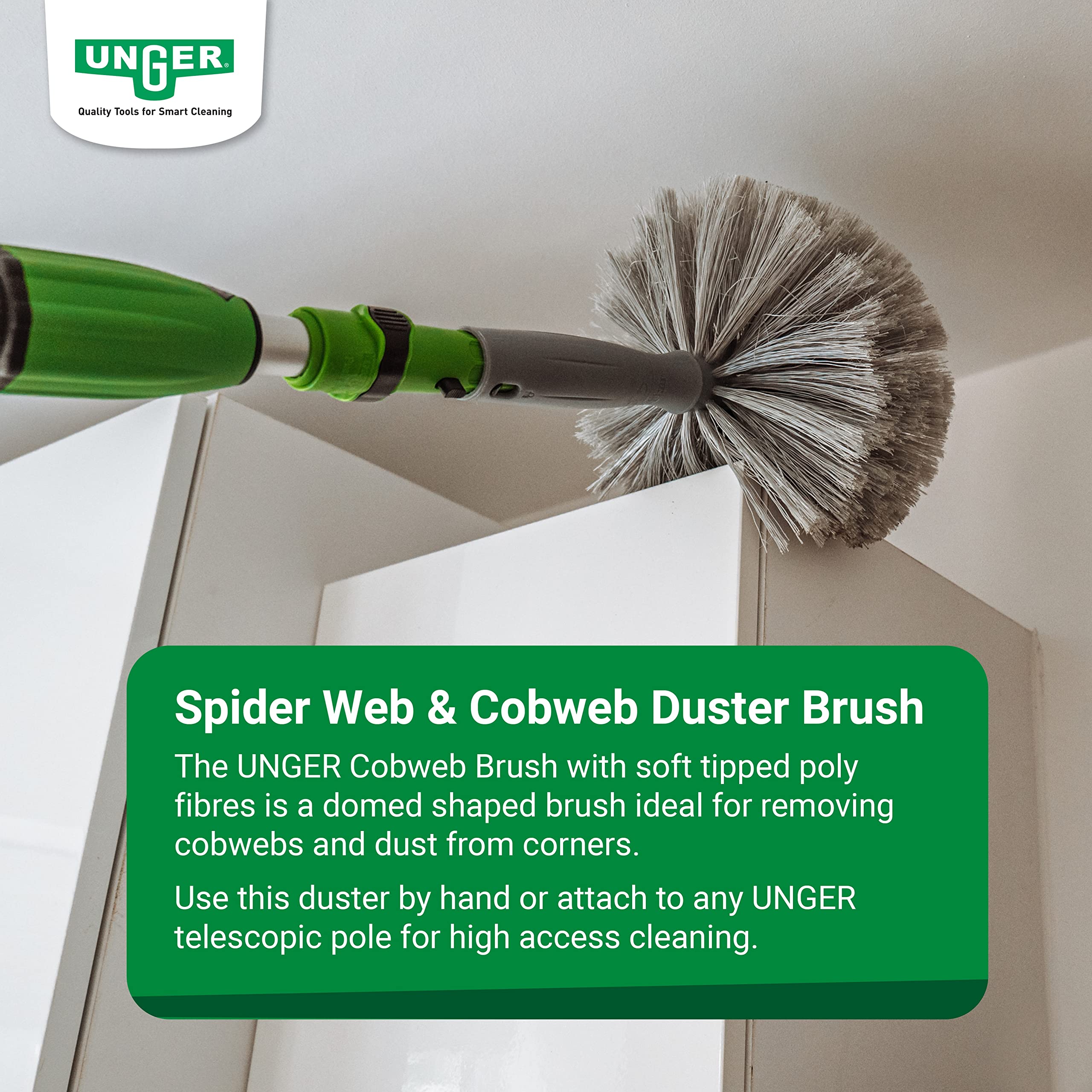 Unger StarDuster Cobweb Duster Brush - Domed Shape for Corners & Webs | Fits Unger Telescopic Poles 2