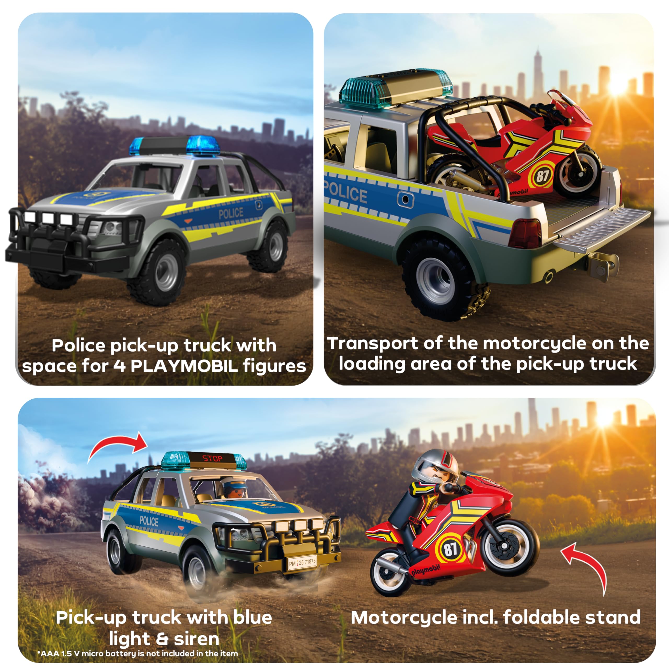 Playmobil Action Heroes Chase with Police Pick-Up | Ages 4+ | Multicolor Plastic 4