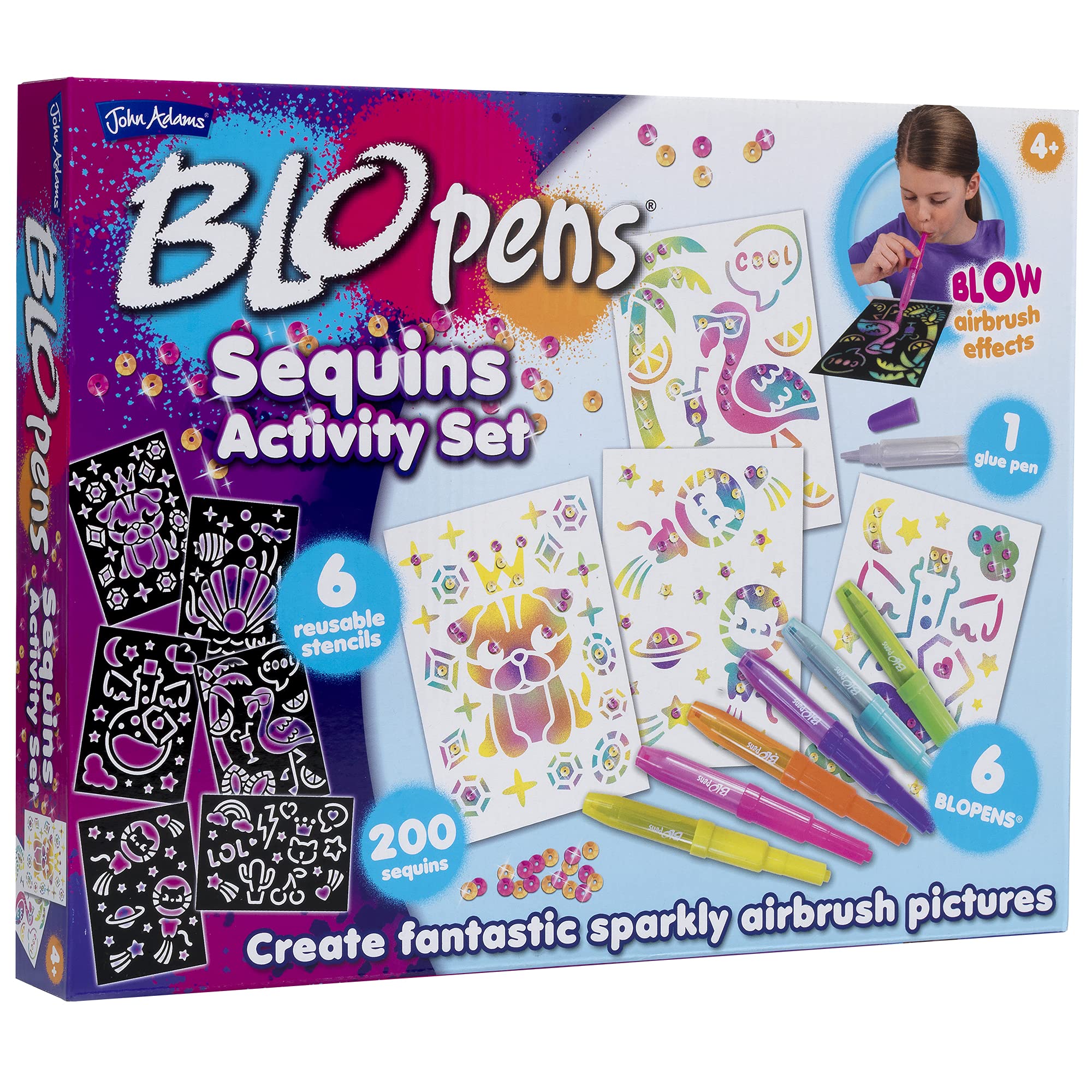 John Adams BLOPENS Sequins Activity Set - Airbrush Art Kit | Ages 4+