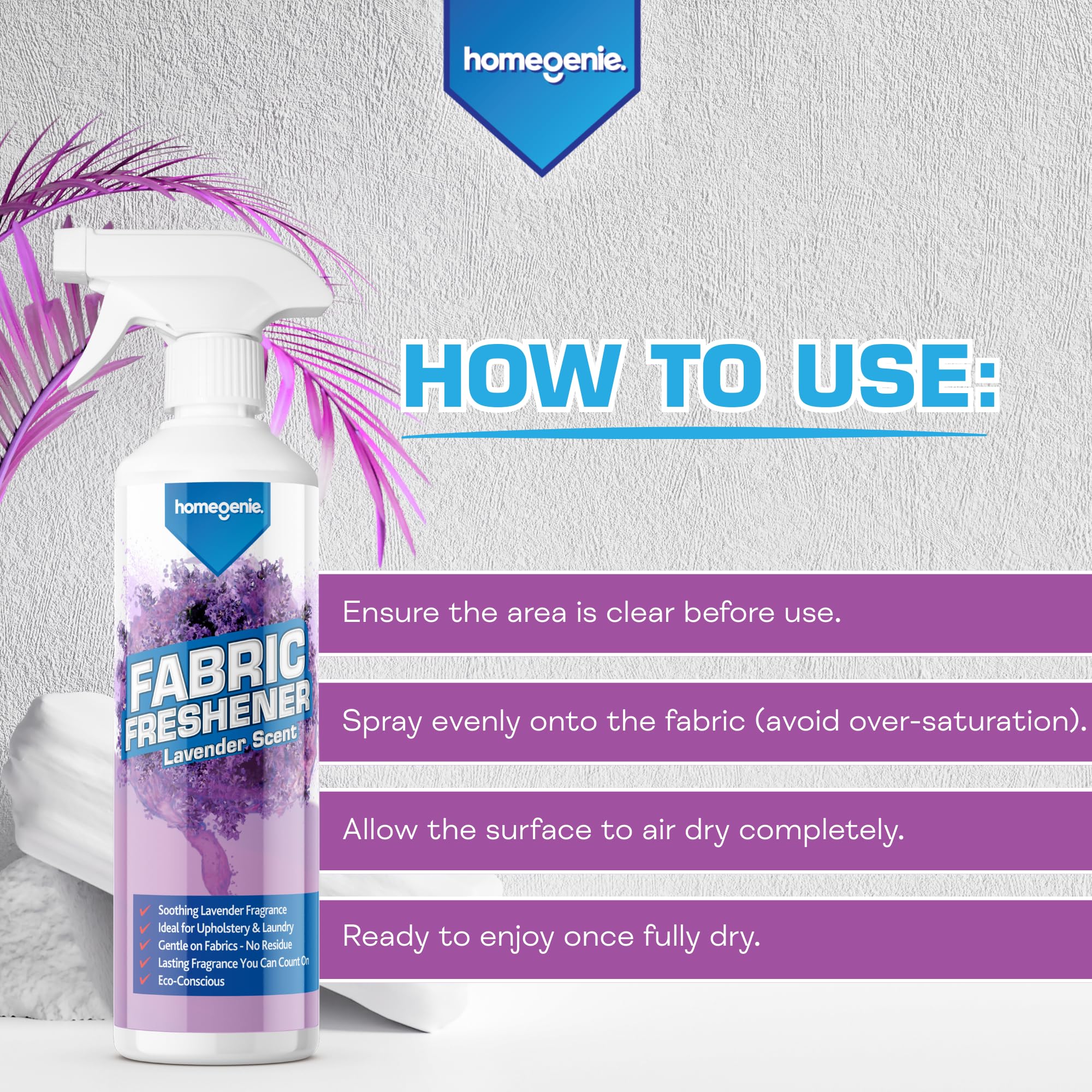 HomeGenie Fabric Freshener Spray - Lavender Scent | 500ml Bottle 5