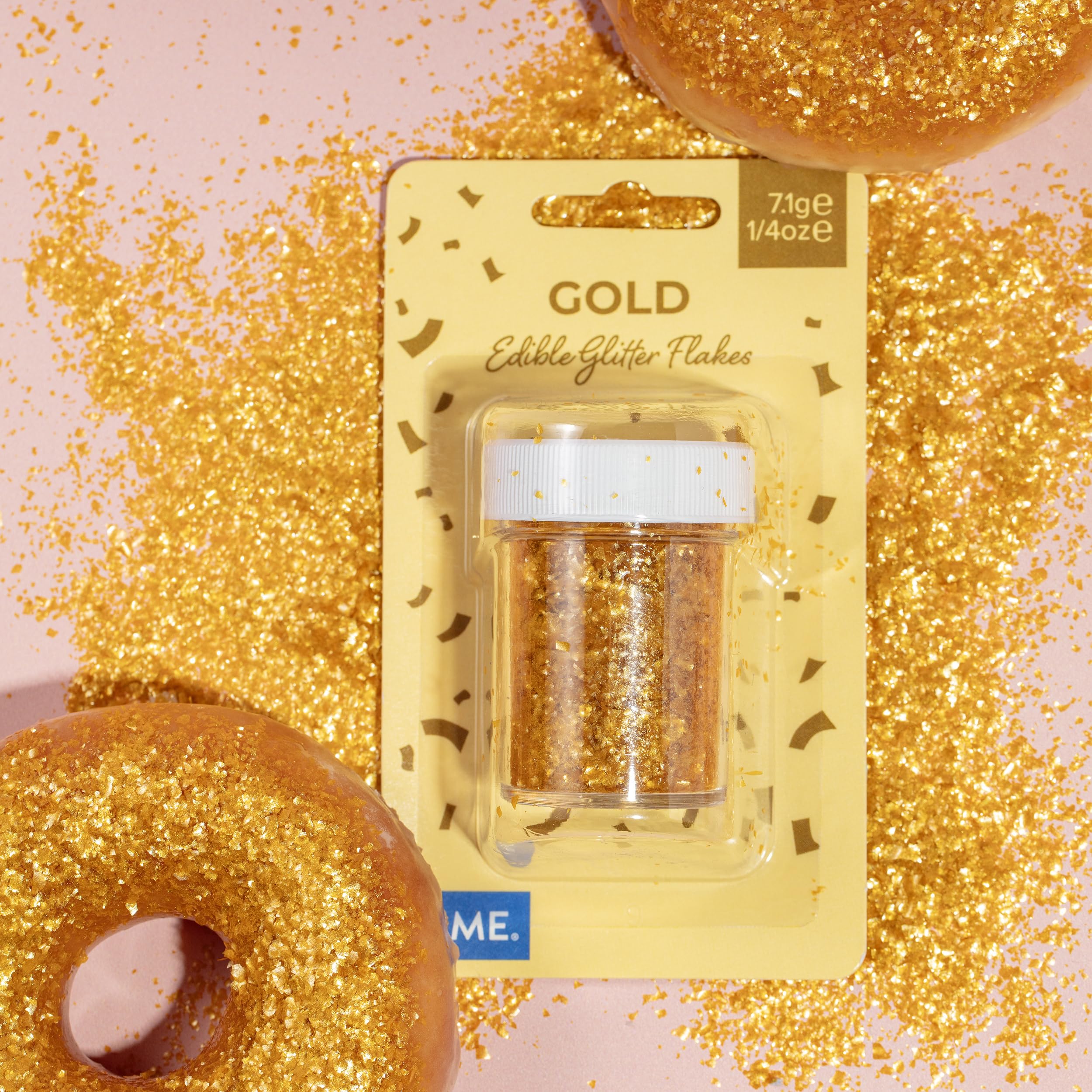 PME Gold Sparkling Glitter Flakes for Cake Decorating - 7g Jar, Pack of 3 | Edible 4