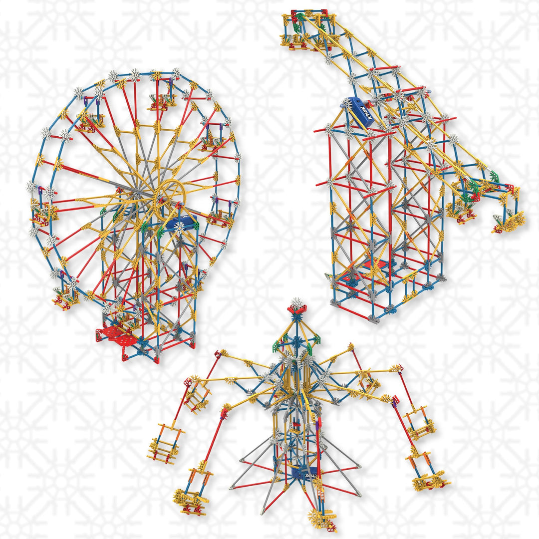 K'NEX 17035 Thrill Rides 3-in-1-Bauset für klassische Vergnügungsparks, 744-teiliges Kinderbauset für kreatives Spielen, stundenlanger Spaß beim Bauen von drei Fahrgeschäften auf dem Messegelände, geeignet für Jungen und Mädchen ab 9 Jahren