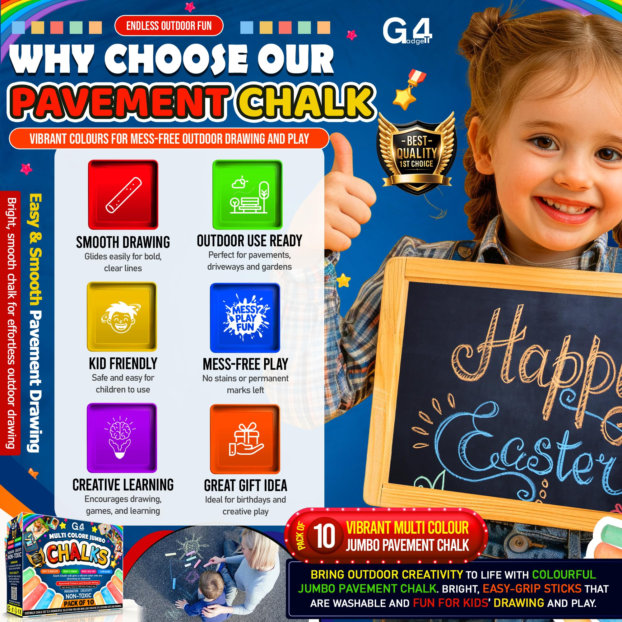 G4GADGET 20 Jumbo Chalks for Kids – Giant Chunky Outdoor Pavement Chalk | Age 3+ 4