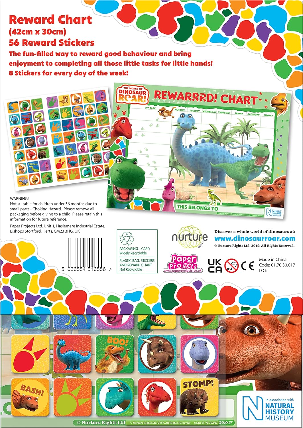 Dinosaur Roar Reward Chart - Reusable Foil Stickers & Wipe-Clean A3 Learning Chart 2