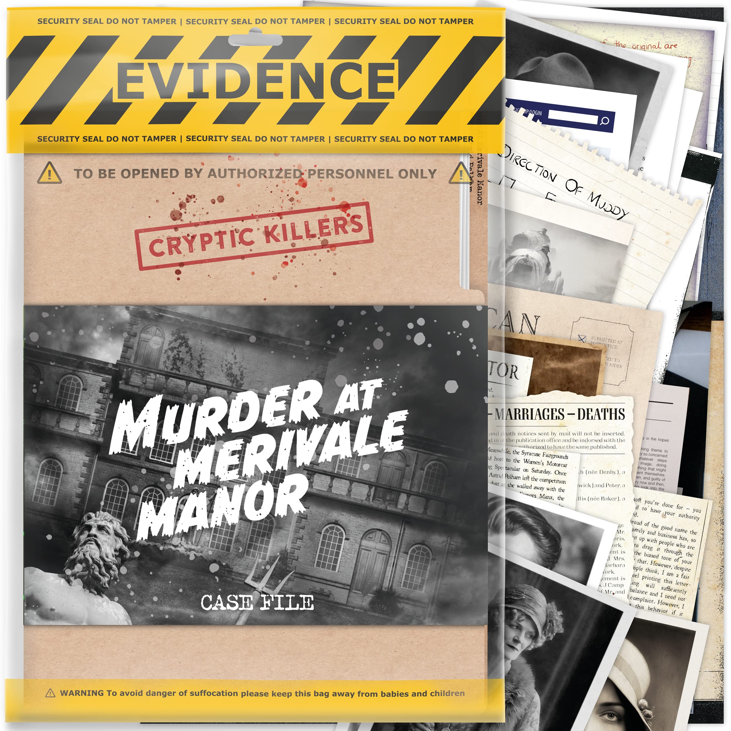Cryptic Killers Cold Case Files Investigation - Murder at Merivale Manor | 30 Pieces of Evidence | 4/5 Difficulty