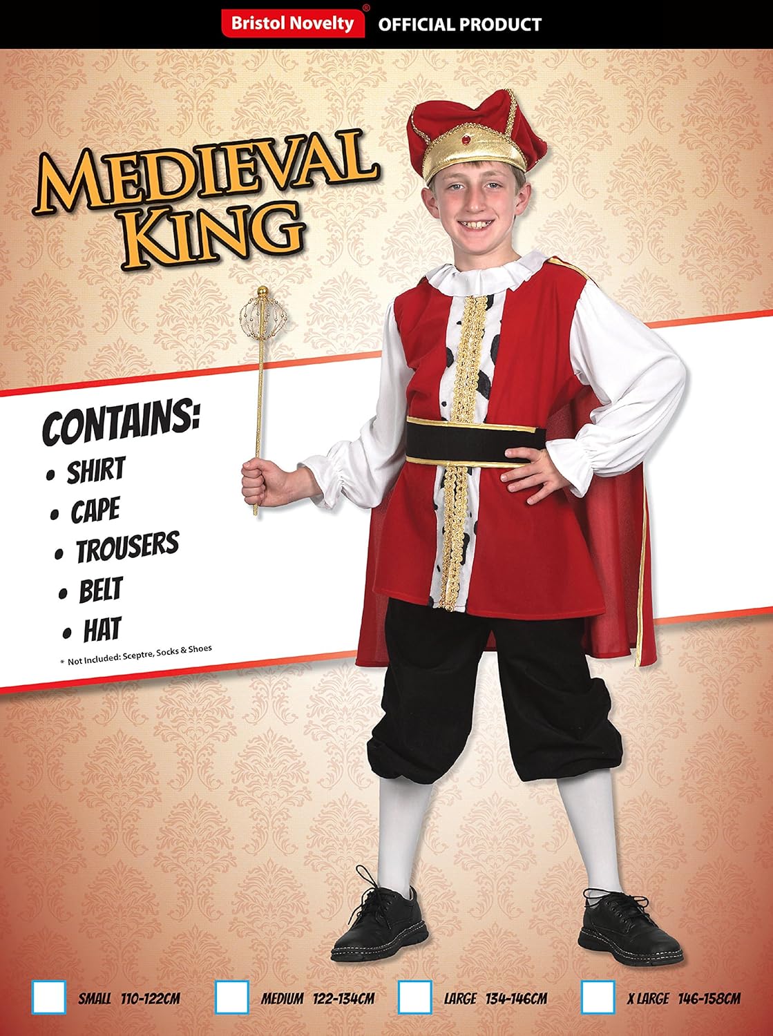 Bristol Novelty Medieval King Costume - Child Boy Age 7 - 9 Years