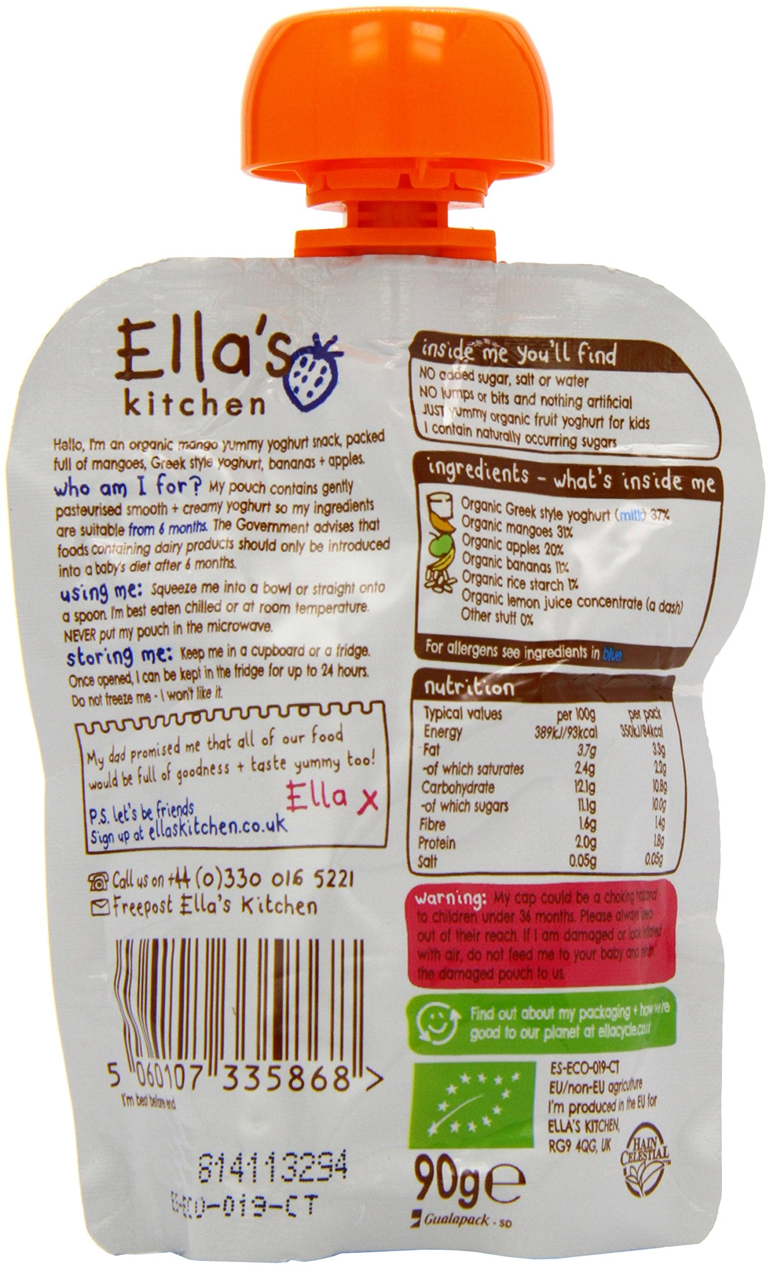 Ella's Kitchen Organic Mango Yoghurt Greek Style 6+ Months Pouch | 90g 2