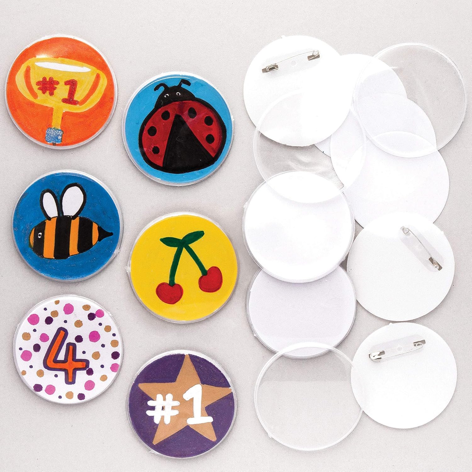 Baker Ross Design Your Own Badge Craft Kit (Pack of 10) - 5.5 cm White DIY Badges for Kids 1