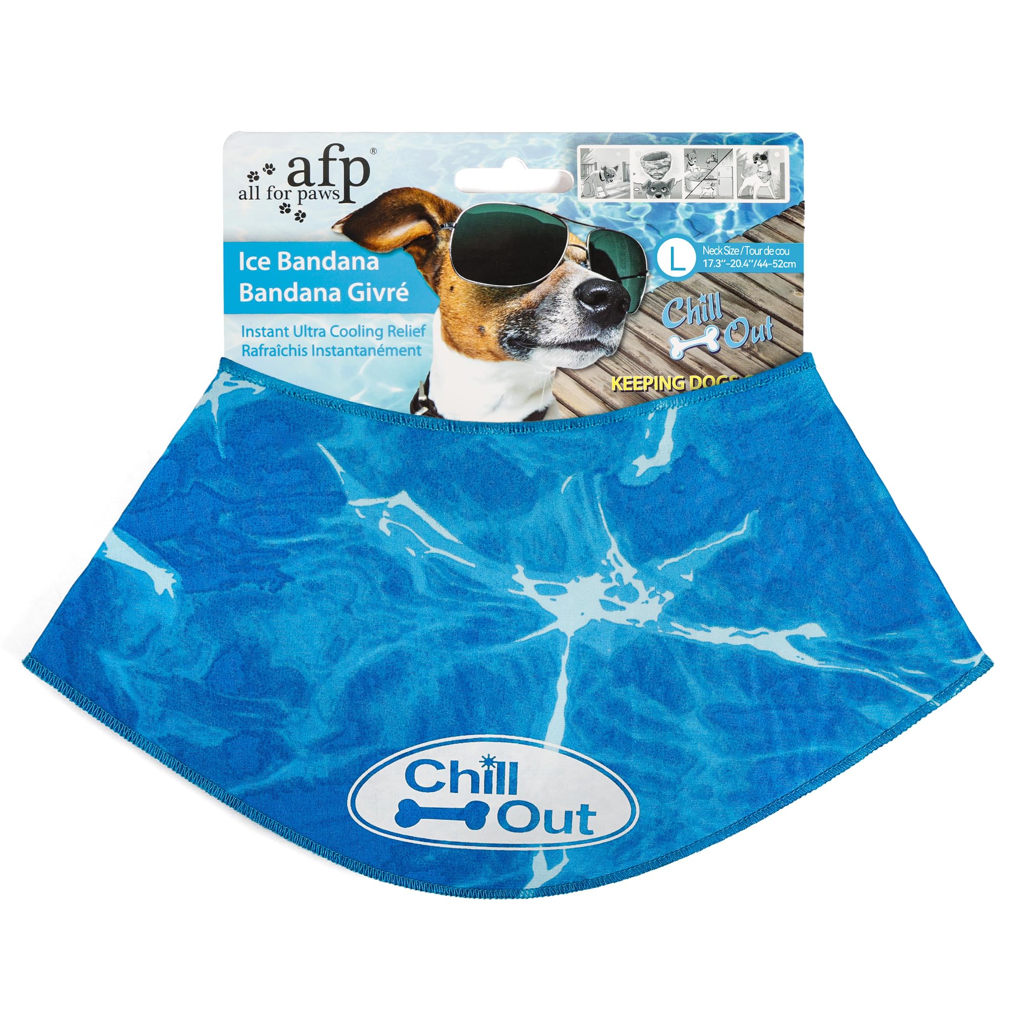 ALL FOR PAWS Chill Out Dog Ice Bandana - Instant Cooling Scarf for Summer | Blue, Large (Neck 44-52 cm) 1