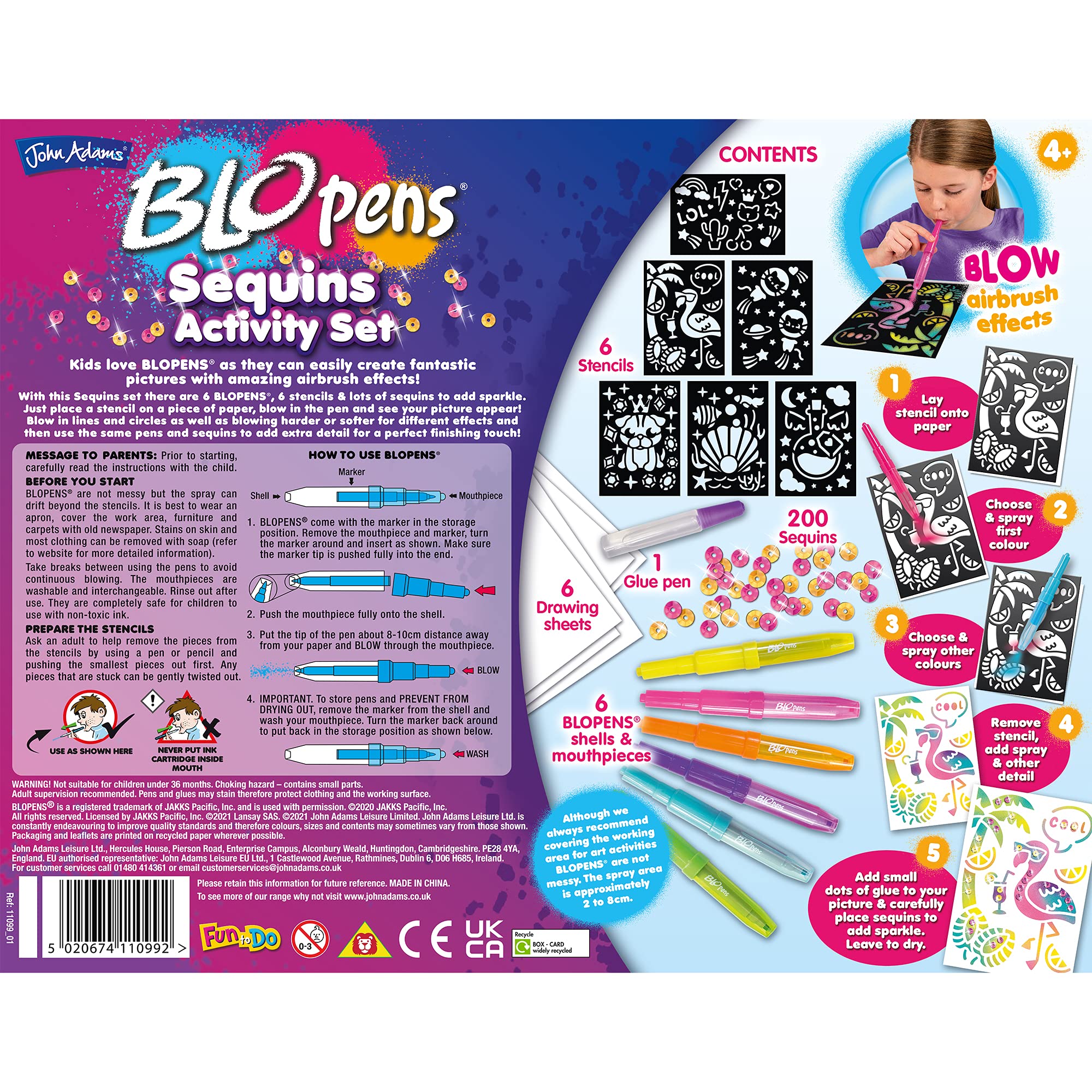 John Adams BLOPENS Sequins Activity Set - Airbrush Art Kit | Ages 4+ 4