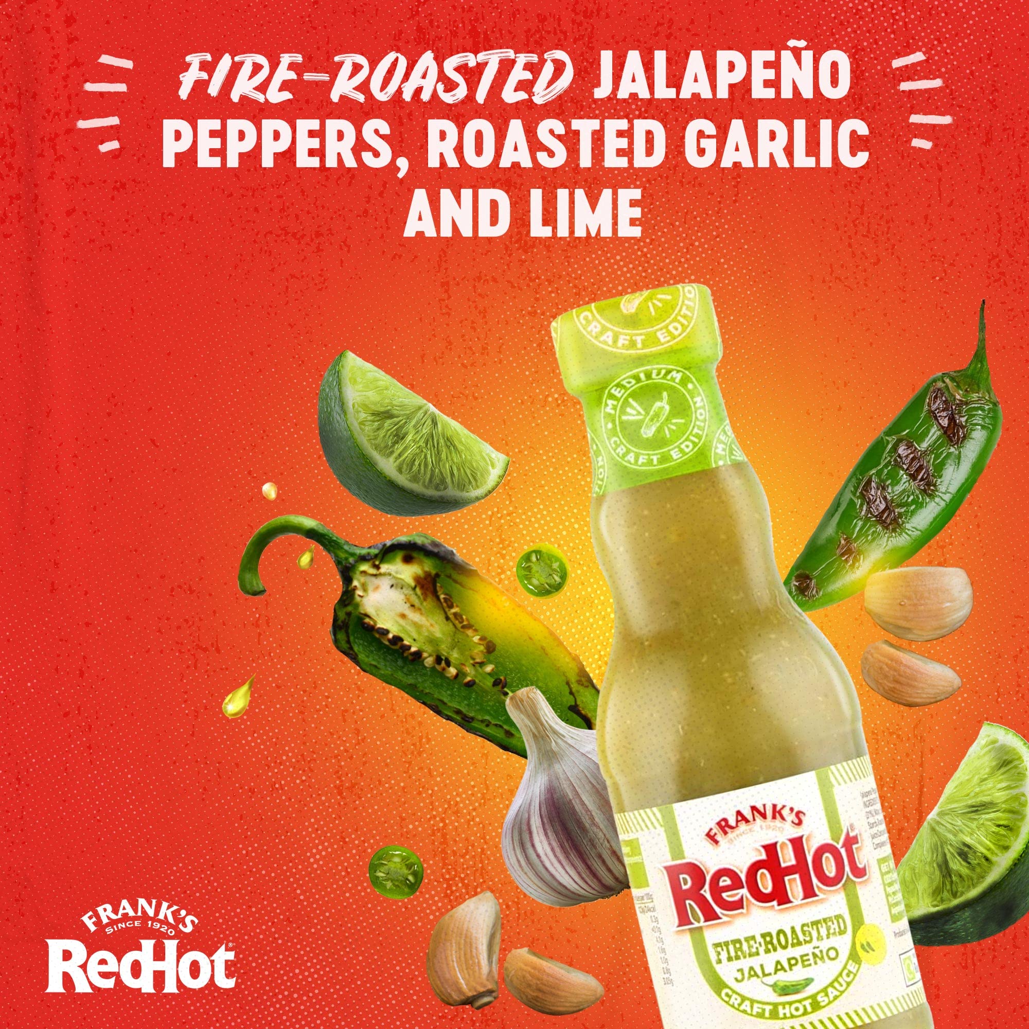 Frank's Fire-Roasted Jalapeño Craft Hot Sauce - 135 ml Bottles | Pack of 6 | Smokey Flavor