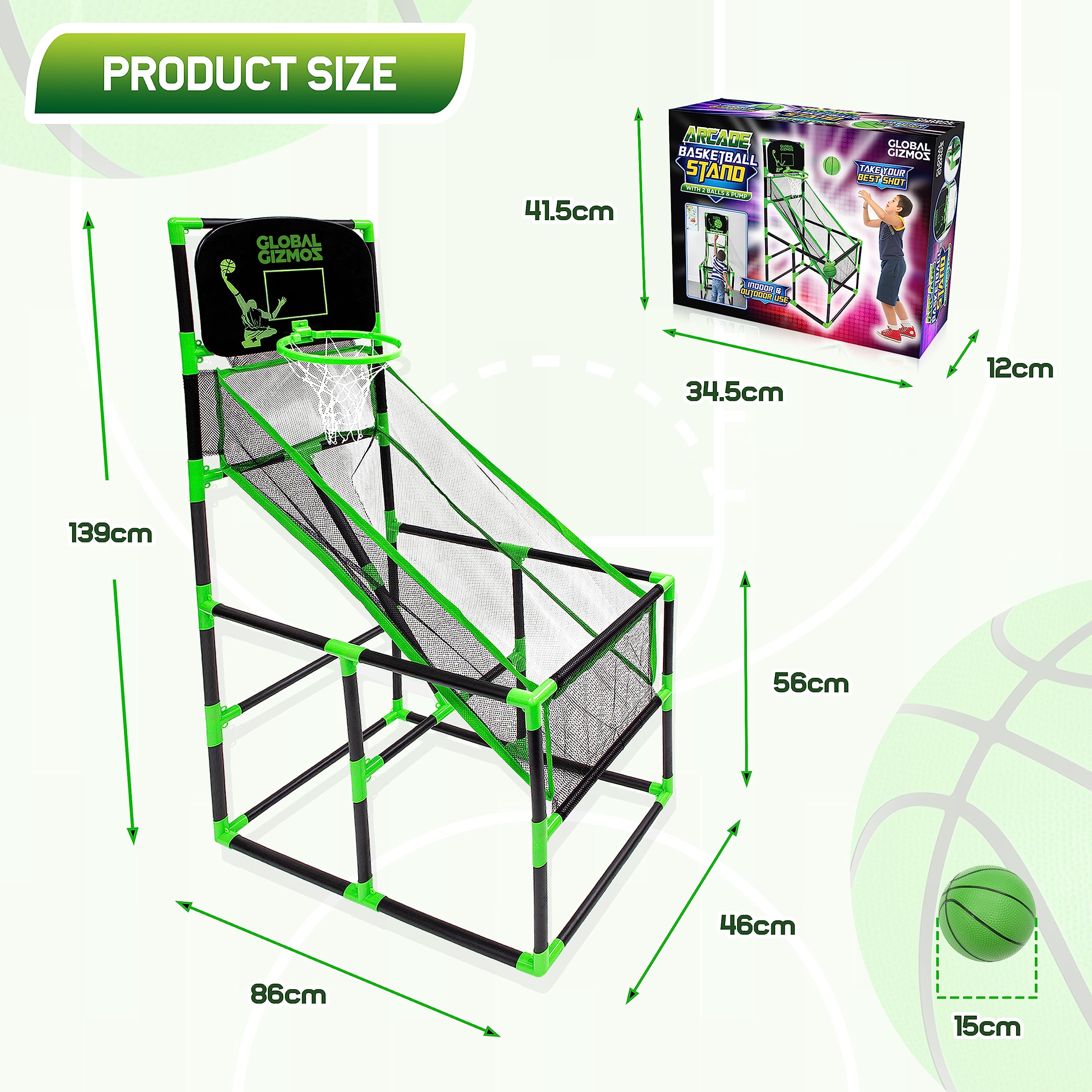 Global Gizmos 55629 Arcade Basketball Hoop - Indoor/Outdoor Use with 2 Balls & Pump 11