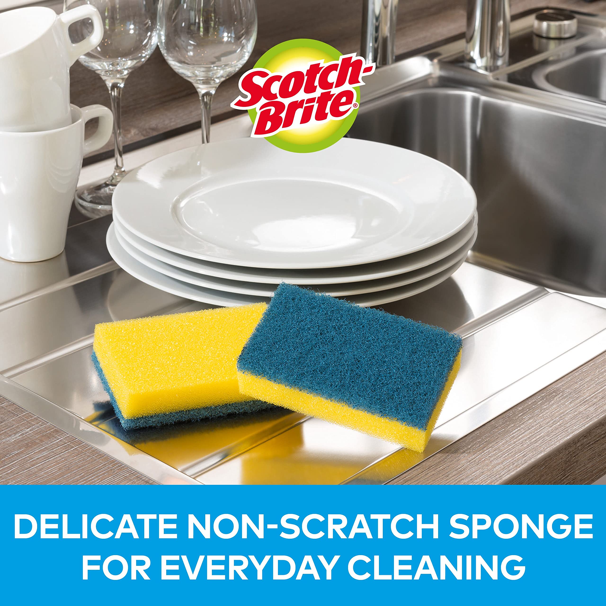 Scotch-Brite Delicate Non-Scratch Scrub Sponge - Protects Cookware & Fingernails | 12 Pack