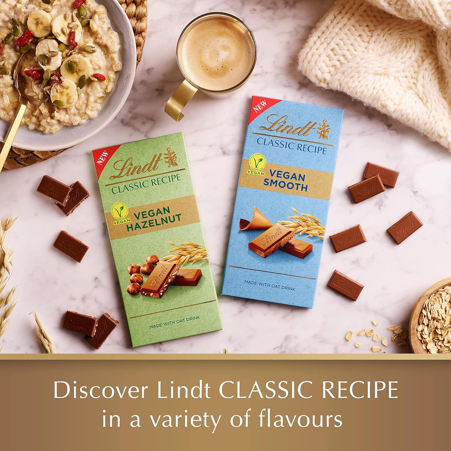 Lindt Classic Recipe Vegan Chocolate Bar, 100g - Creamy Oat Milk Chocolate with Almonds 4