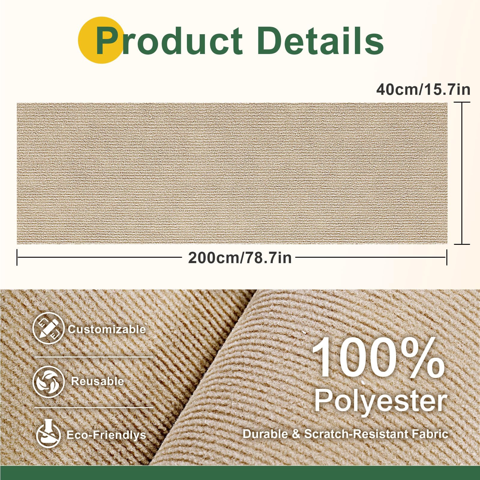 Gimars Self-Adhesive Cat Scratching Mat - 200 x 40cm | Thickened Polyester | DIY Cuttable 2