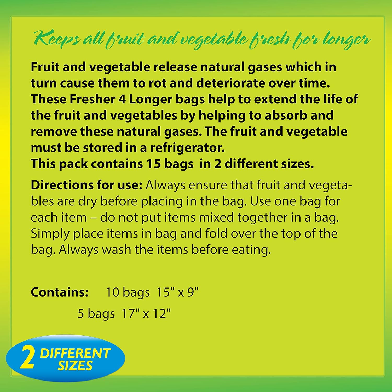 Sealapack Fresher 4 Longer Fruit & Vegetable Storage Bags - Pack of 12 (6 x 17" x 12", 6 x 15" x 9") 7