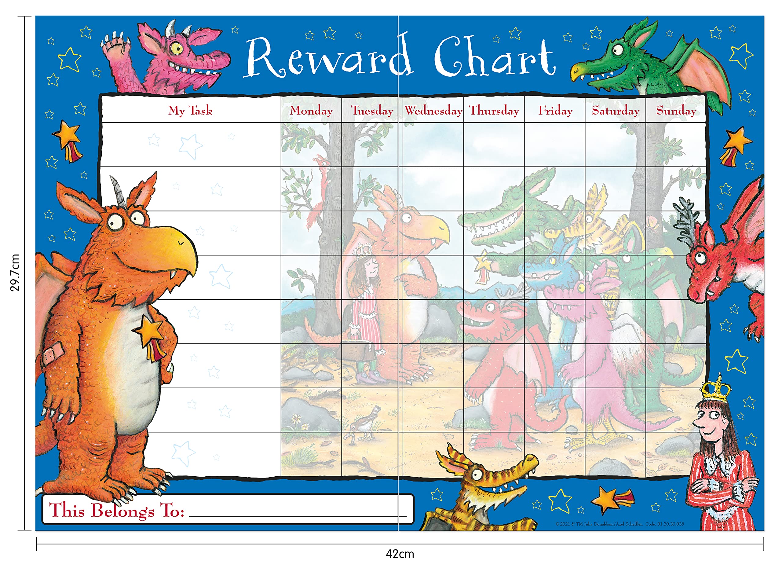 Paper Projects Zog Reward Chart - Wipe-Clean Surface | Includes 56 Sparkly Stickers | 29.7cm x 42cm 5