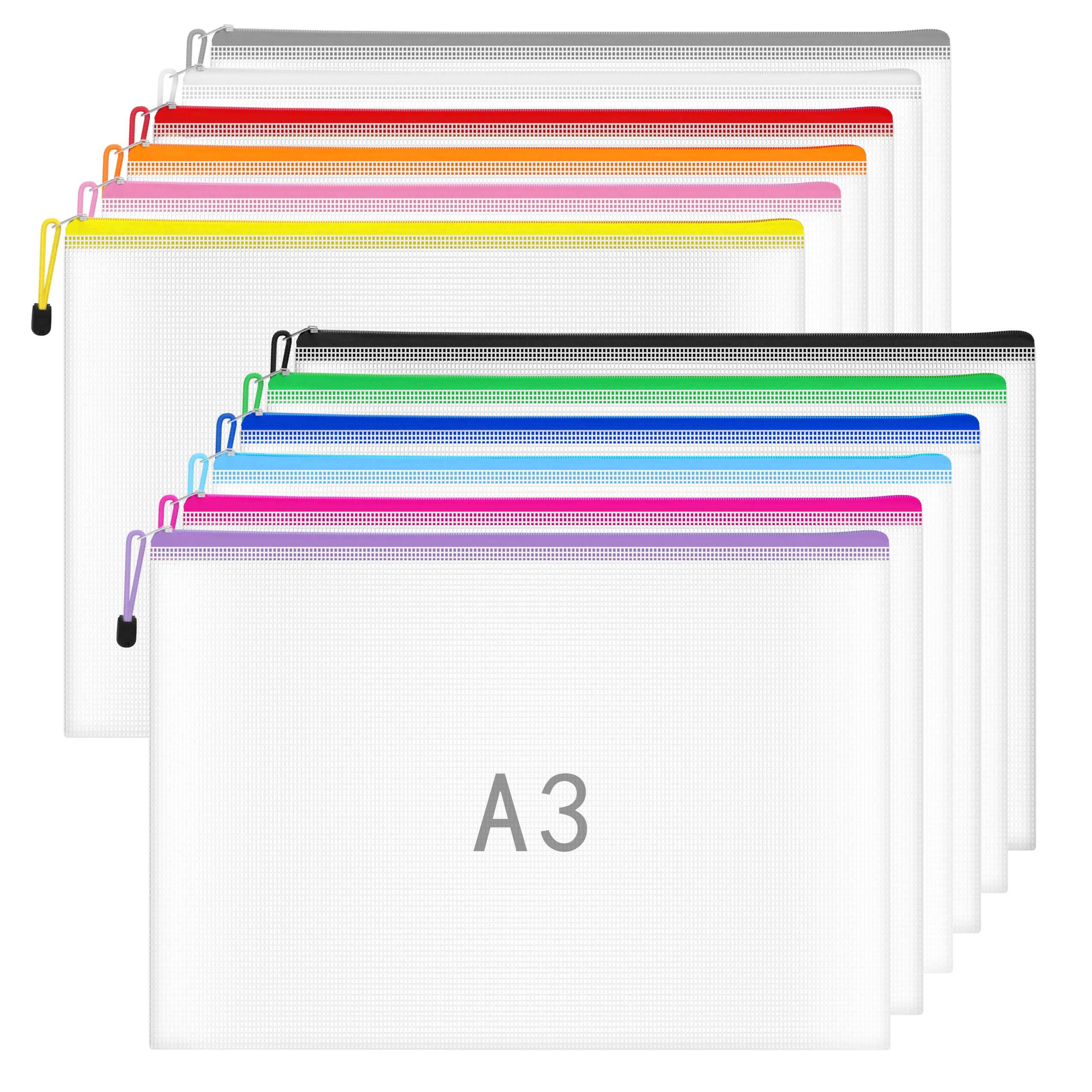 NORTHERN BROTHERS A3 Plastic Zip Wallets - 12 Colours Document Folder | 43 x 31cm PVC | Hanging Style 1