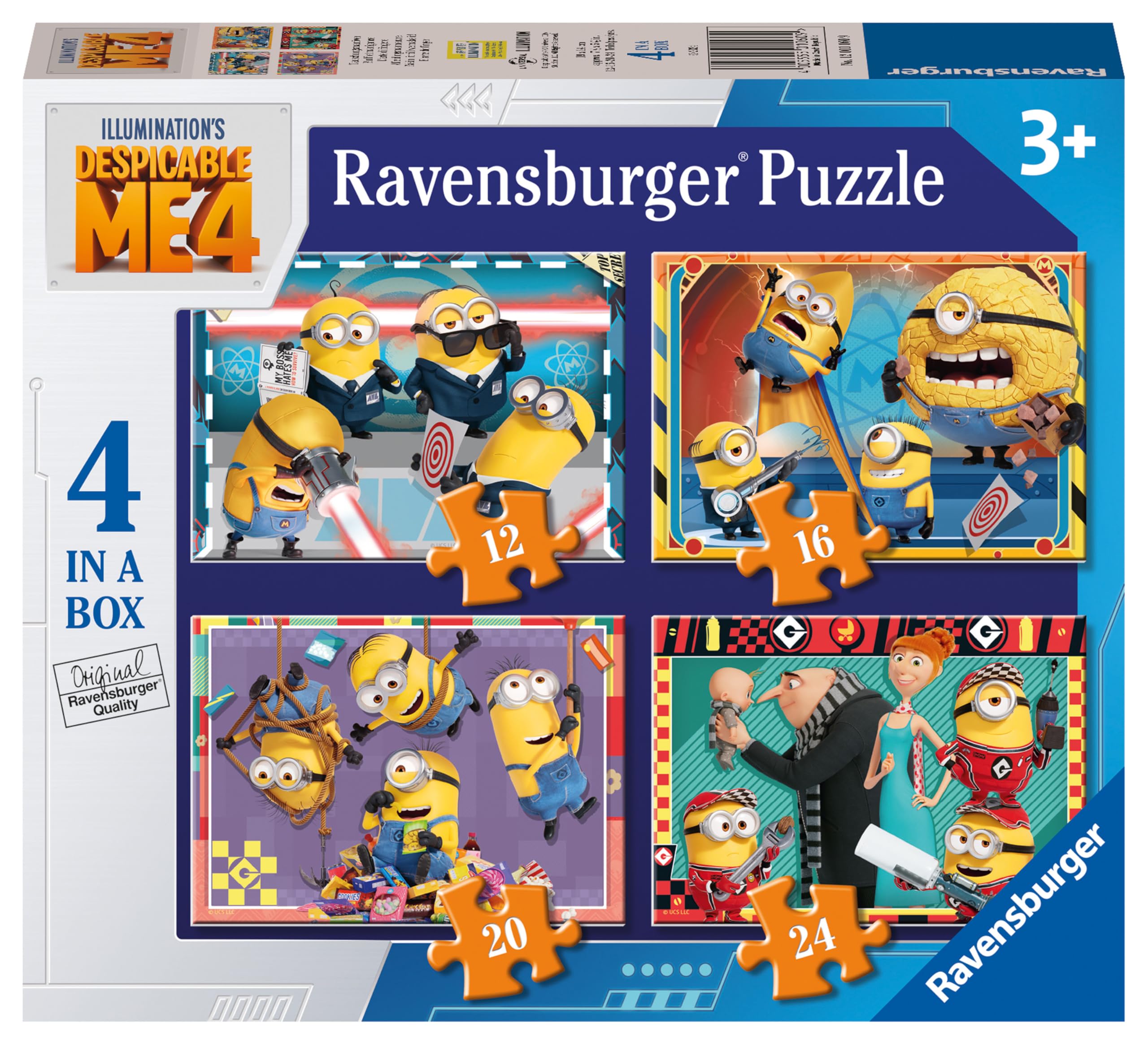 Ravensburger Minions Despicable Me 4 Jigsaw Puzzles 4-in-1 Set for Kids Age 3+ | 19x14cm