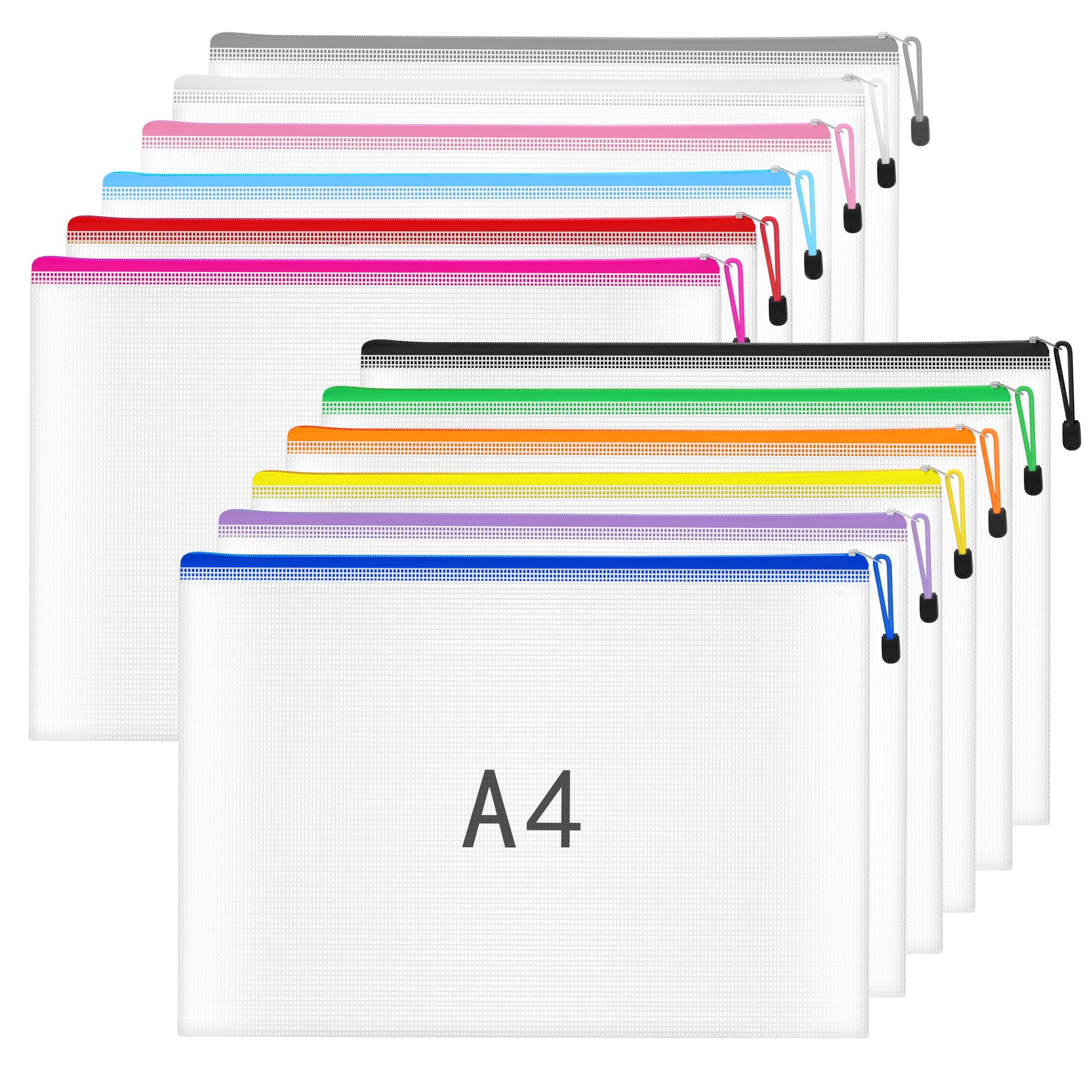 NORTHERN BROTHERS A4 Zip Wallets - 12PCS Plastic Folders, Multicolor, Water Resistant PVC