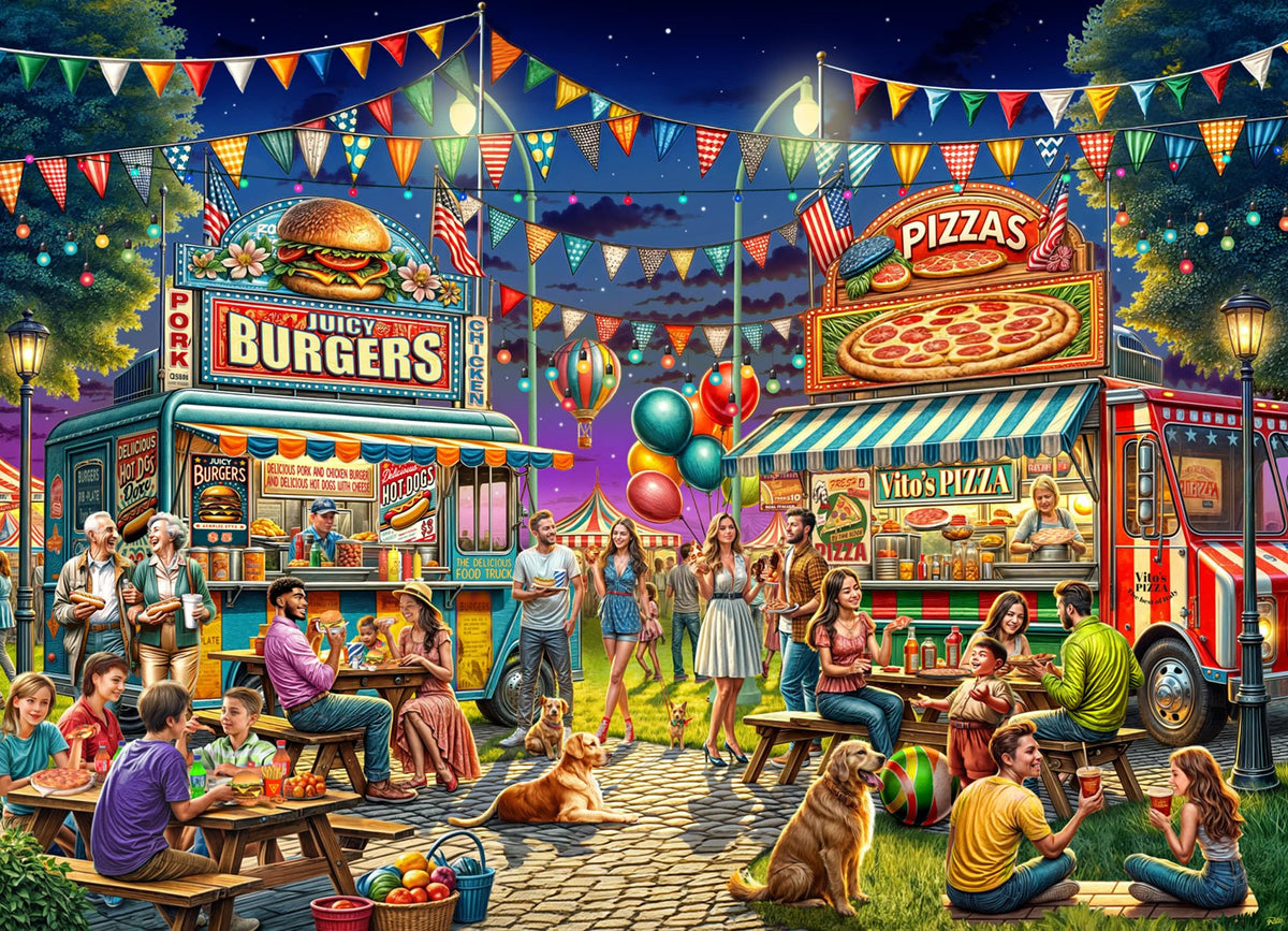 Vermont Christmas Company Food Trucks Jigsaw Puzzle - 1000 Piece | Adult Puzzle | 26 5/8" x 19 1/4"