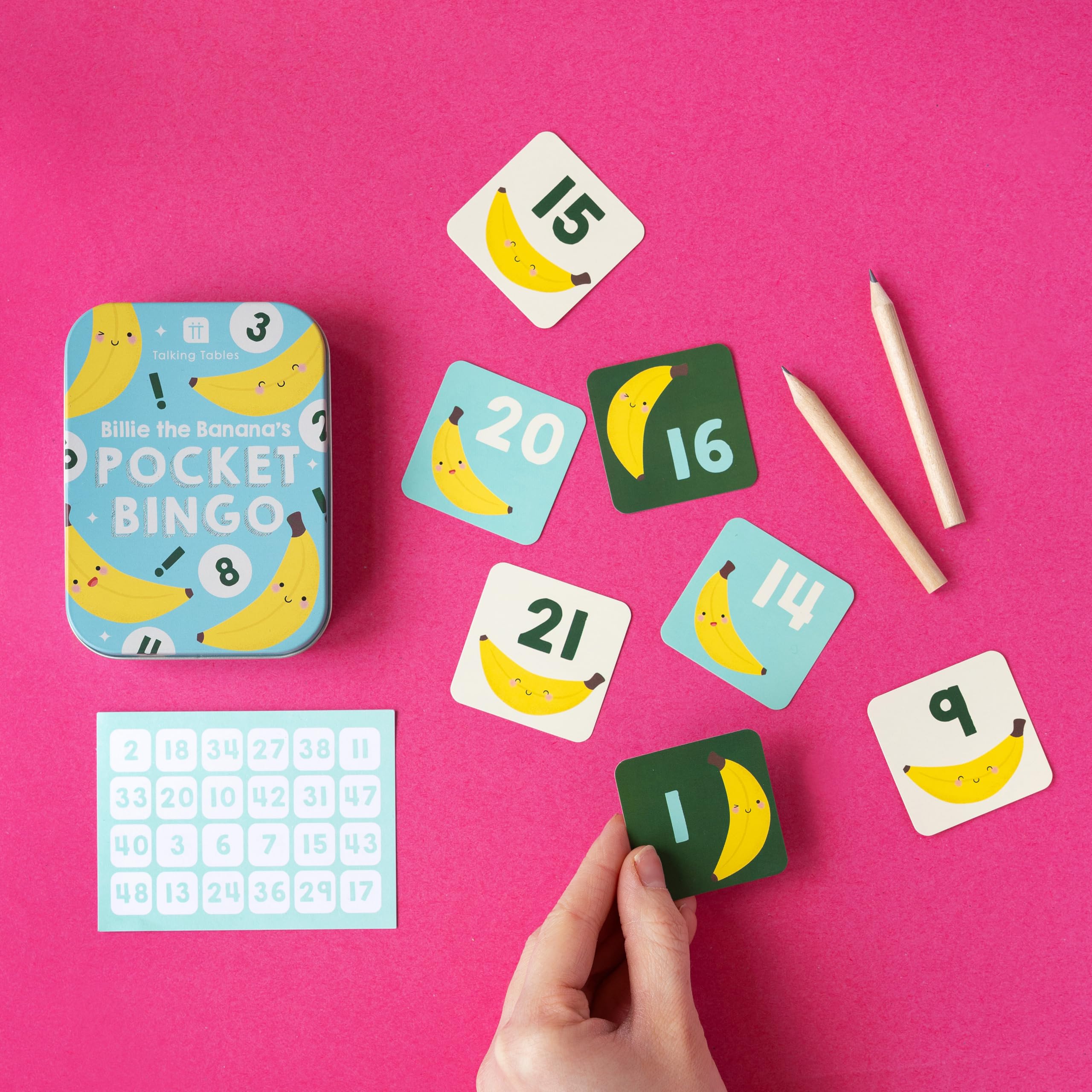 Talking Tables Banana Bingo Travel Game | Pocket Size | Ages 5+ | 2+ Players 2