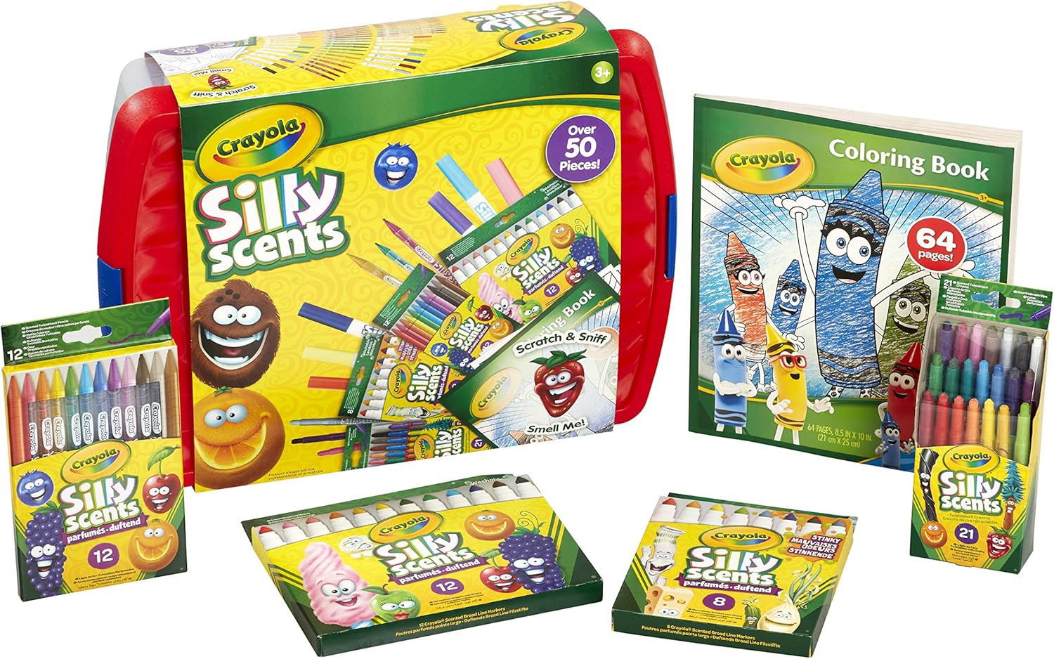 Crayola Silly Scents Scented Colouring Tools Tub Bundle - Over 50 Pieces with Markers, Crayons & Pencils 1