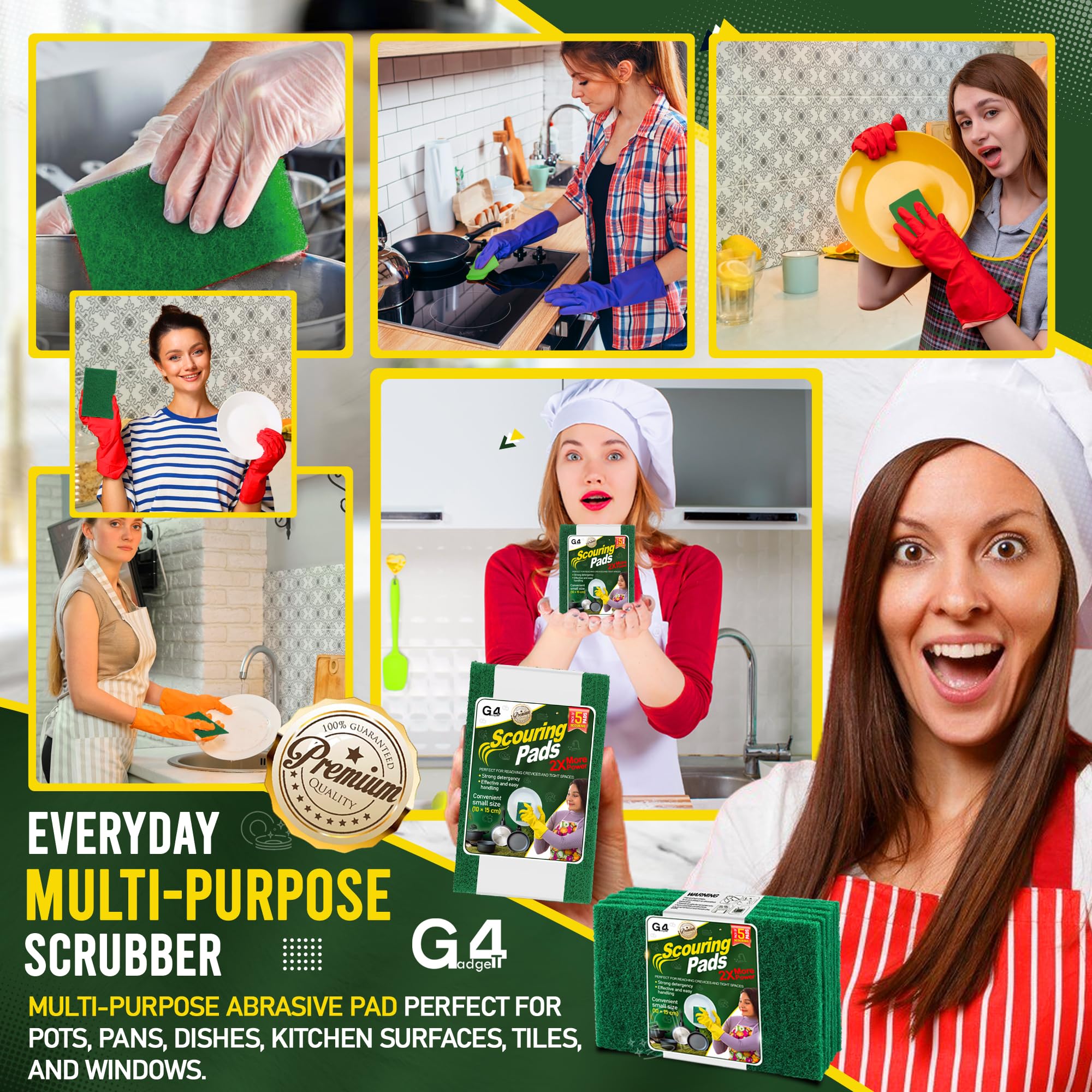 G4GADGET Heavy Duty Scouring Pads Green 5 Pack | 3.9 x 5.9 Inch | Plastic Material 4