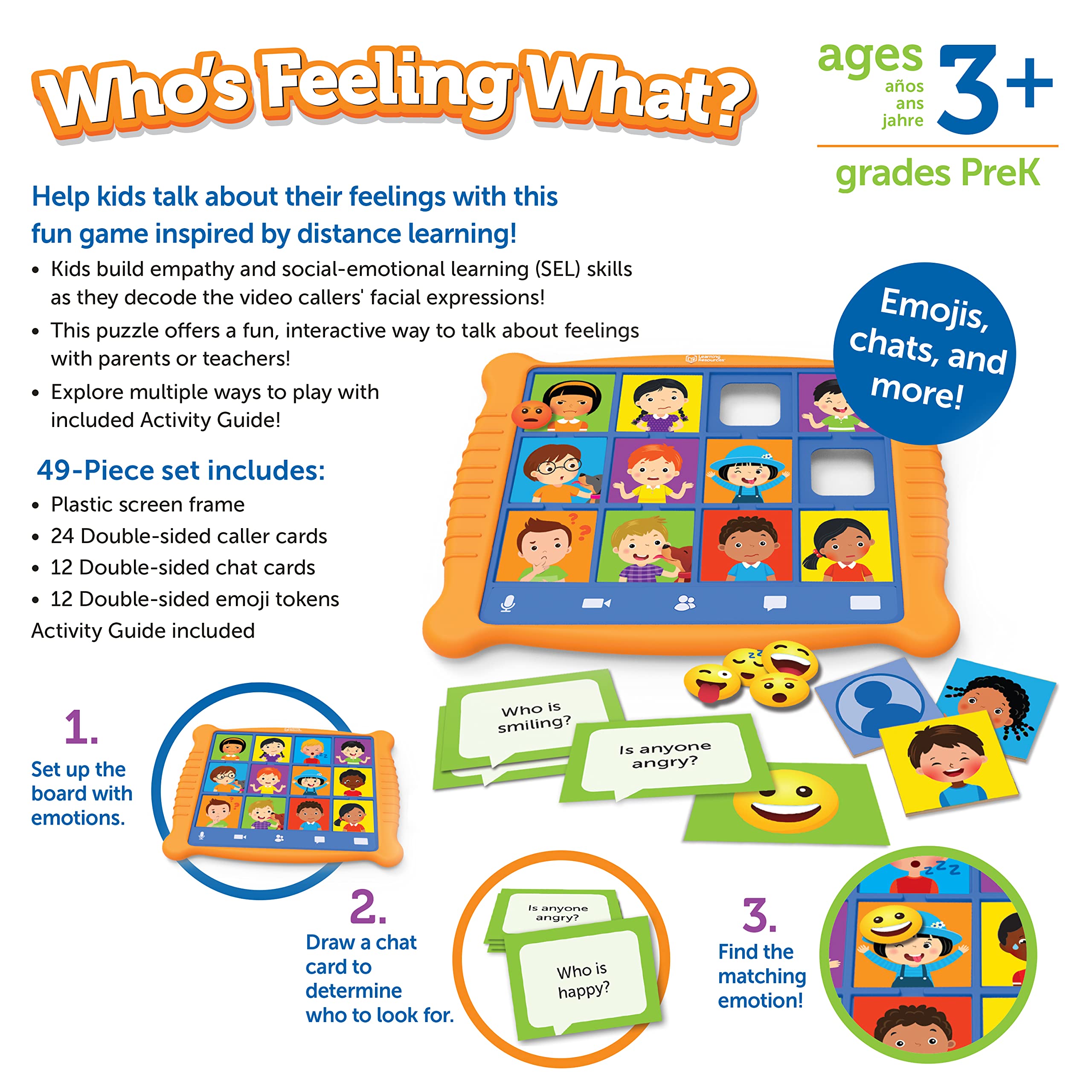 Learning Resources Who's Feeling What? Social Emotional Learning Game | Ages 3+ | 49 Items 5