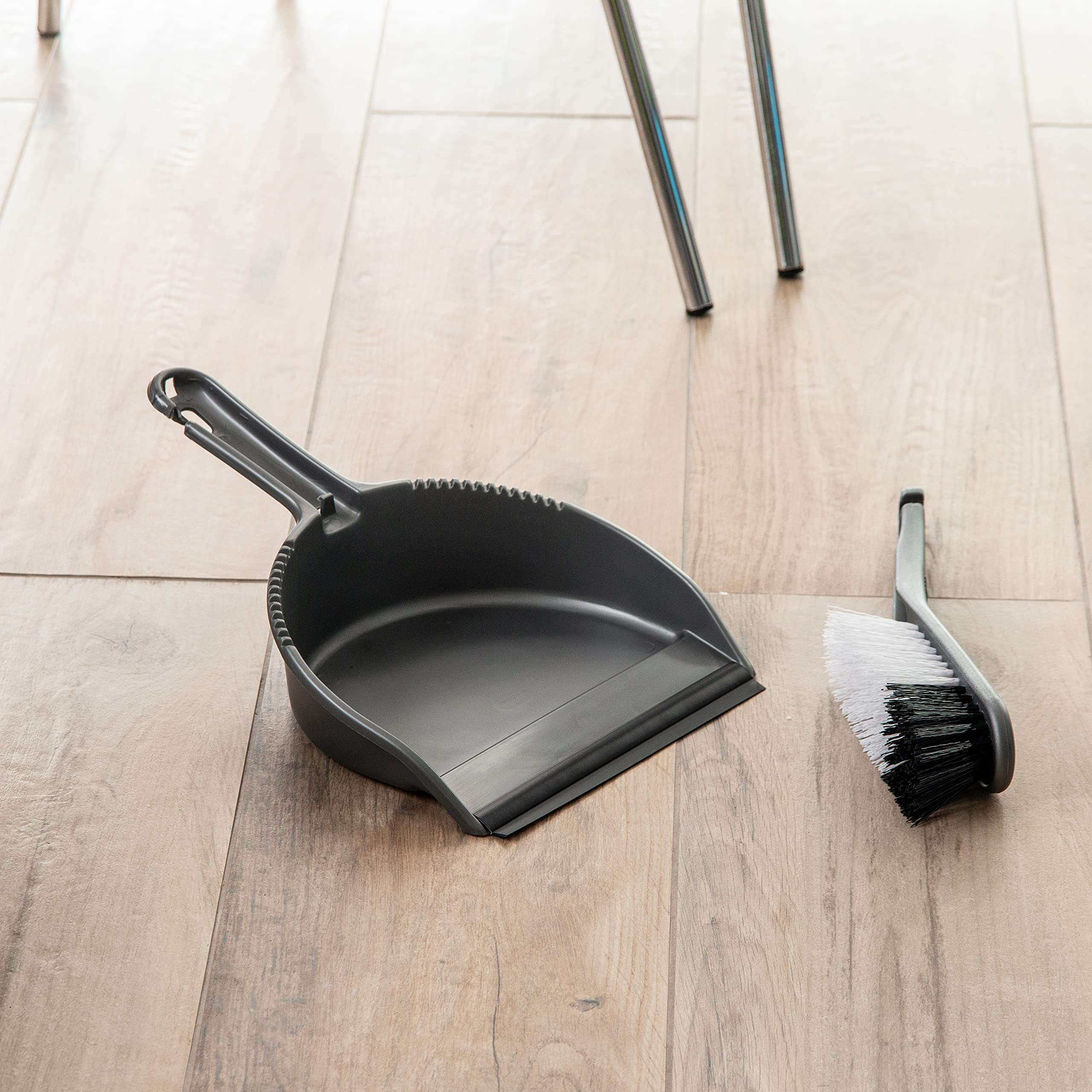 Addis Everyday Stiff Dustpan & Brush Set - Metallic Silver, Heavy-Duty Cleaning Tools for Home, One Size 6
