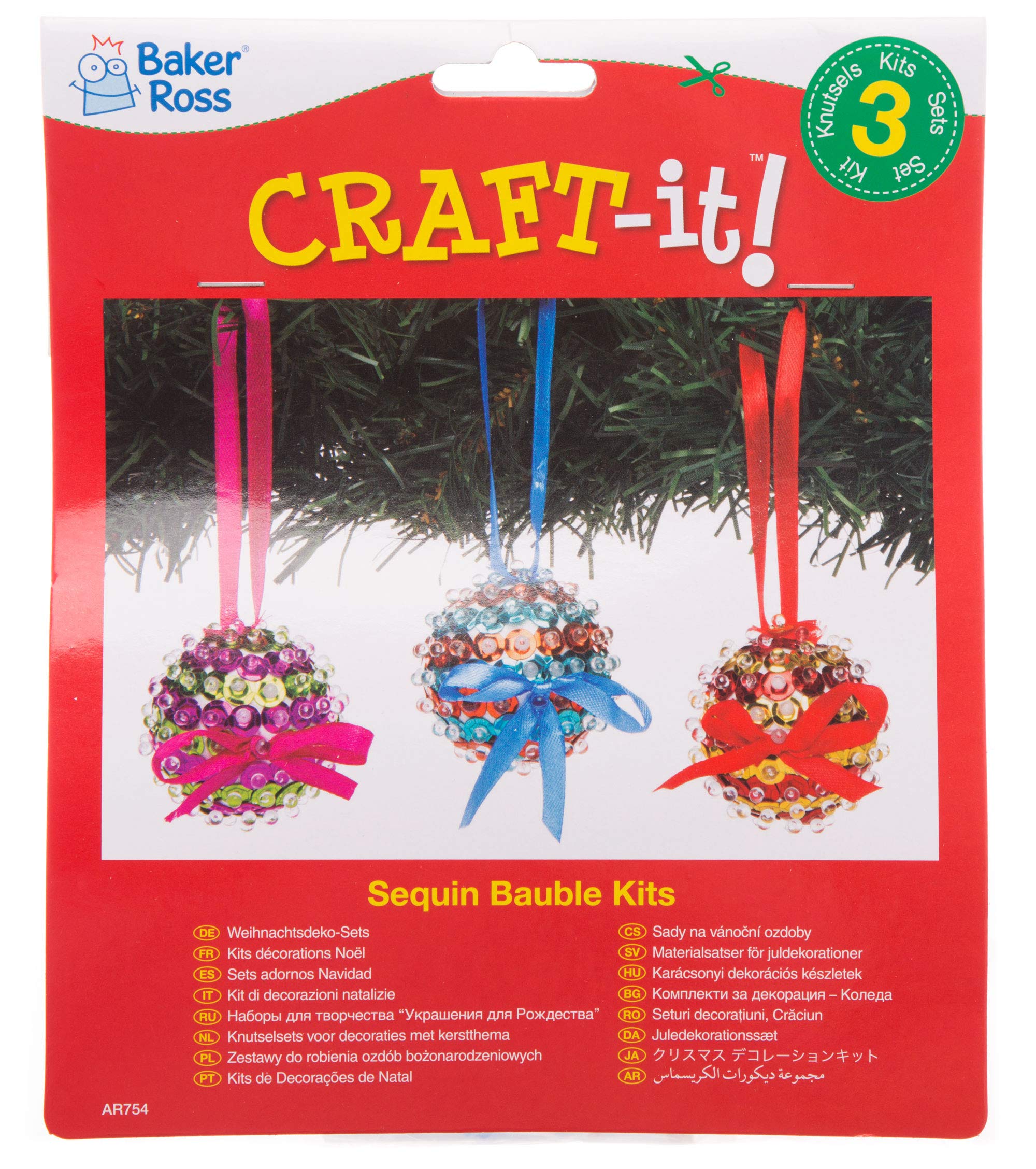 Baker Ross Sequin Bauble Craft Kit - Pack of 3, Christmas Tree Decorations for Kids Ages 5+ 5