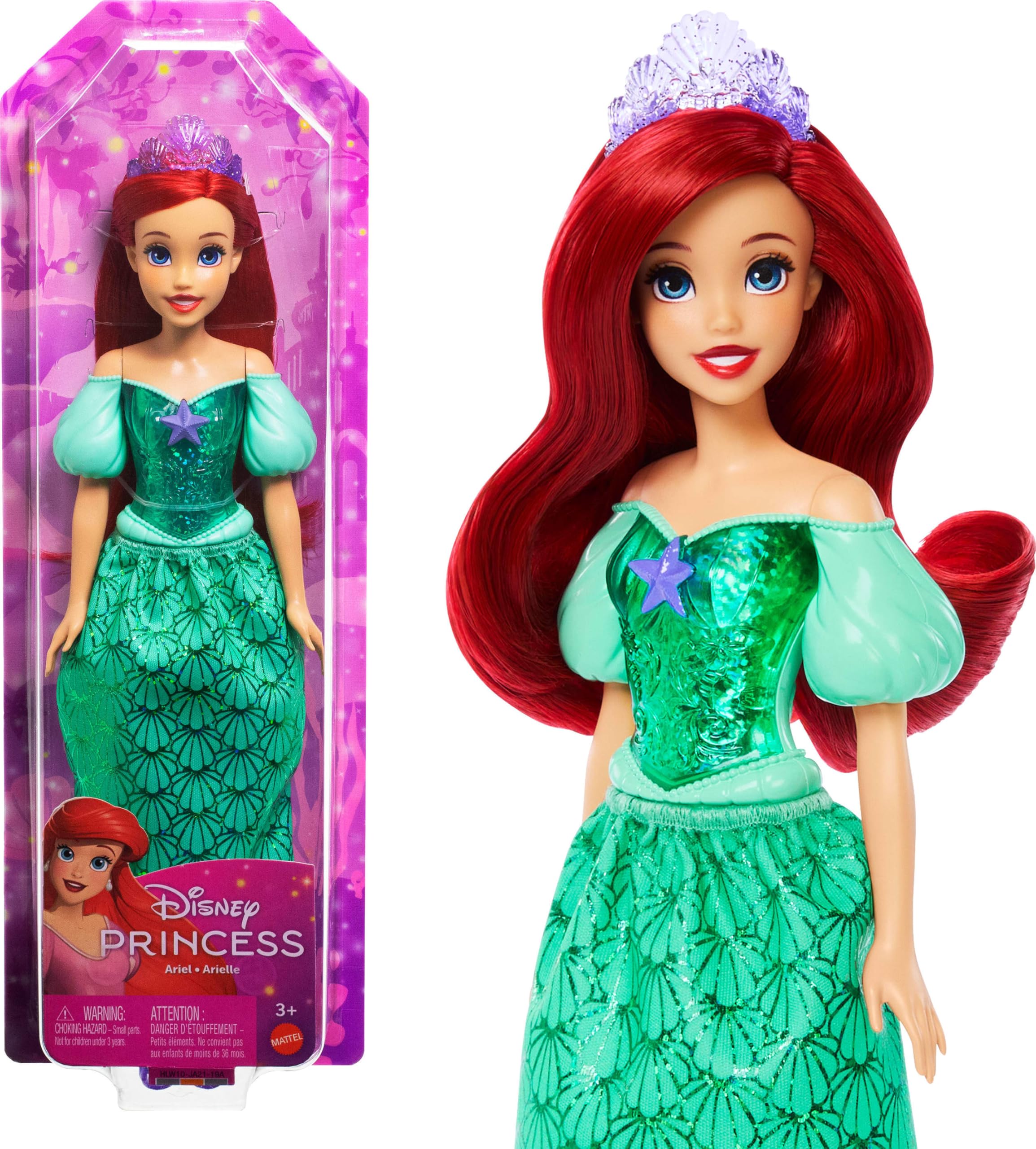 Mattel Disney Princess Ariel Posable Fashion Doll with Sparkling Clothing and Accessories HLW10