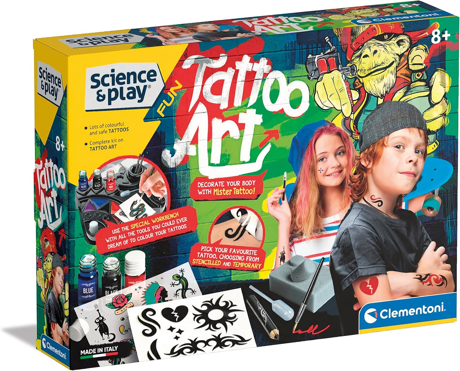 Clementoni Science & Play Fun Art-Tattoo Kit - Educational Arts & Crafts Set for Kids 8-12