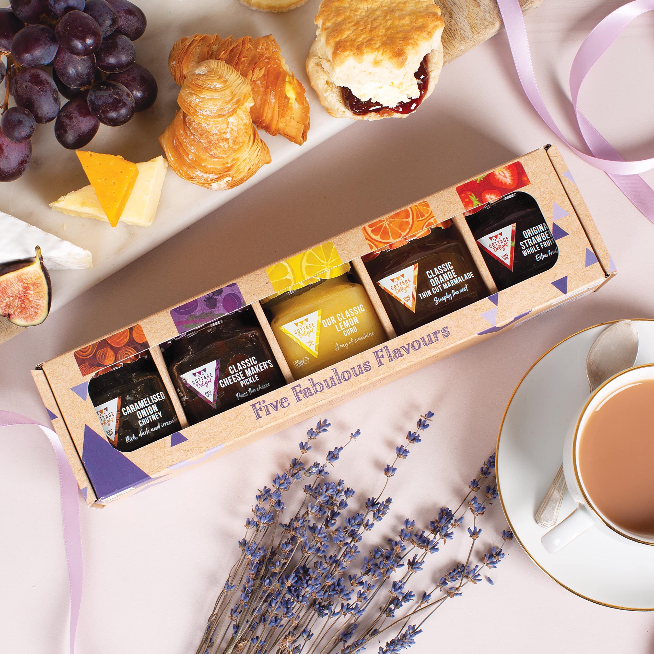 Cottage Delight Five Fabulous Flavours Gift Set - 5-Piece Collection with Caramelised Onion Chutney, Pickle, Marmalade, Lemon Curd & Strawberry Jam 6