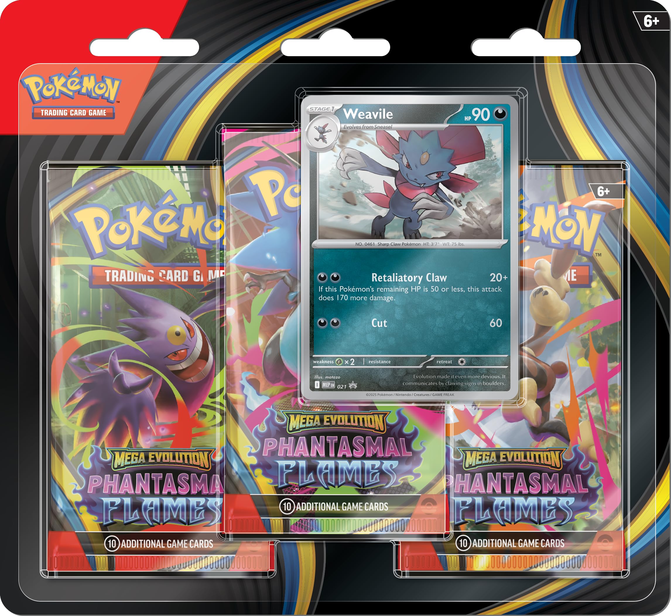 Pokémon TCG: Mega Evolution—Phantasmal Flames Triple Pack with Foil Weavile Promo
