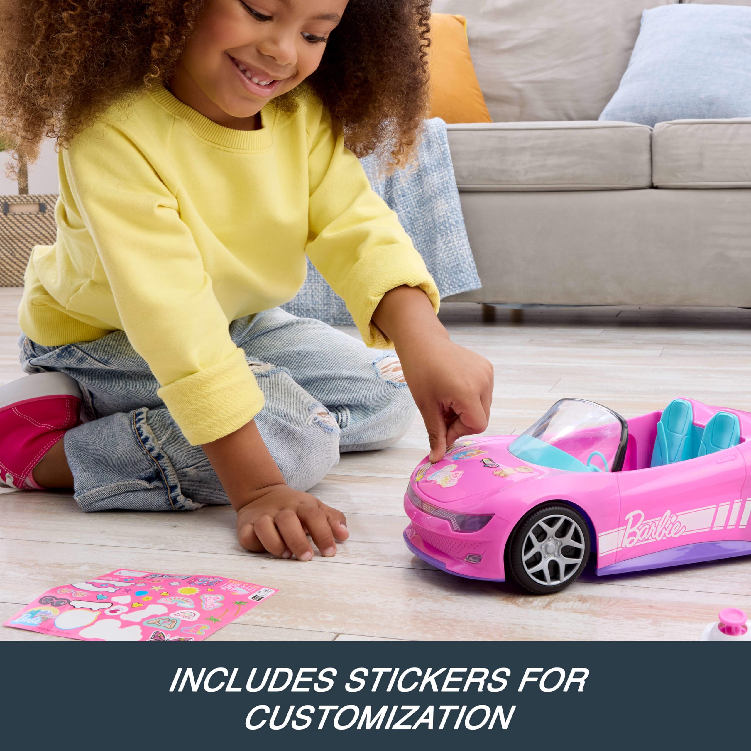 Hot Wheels RC Barbie Convertible Toy Car - Remote-Controlled Pink Vehicle for 2 Barbie Dolls 7