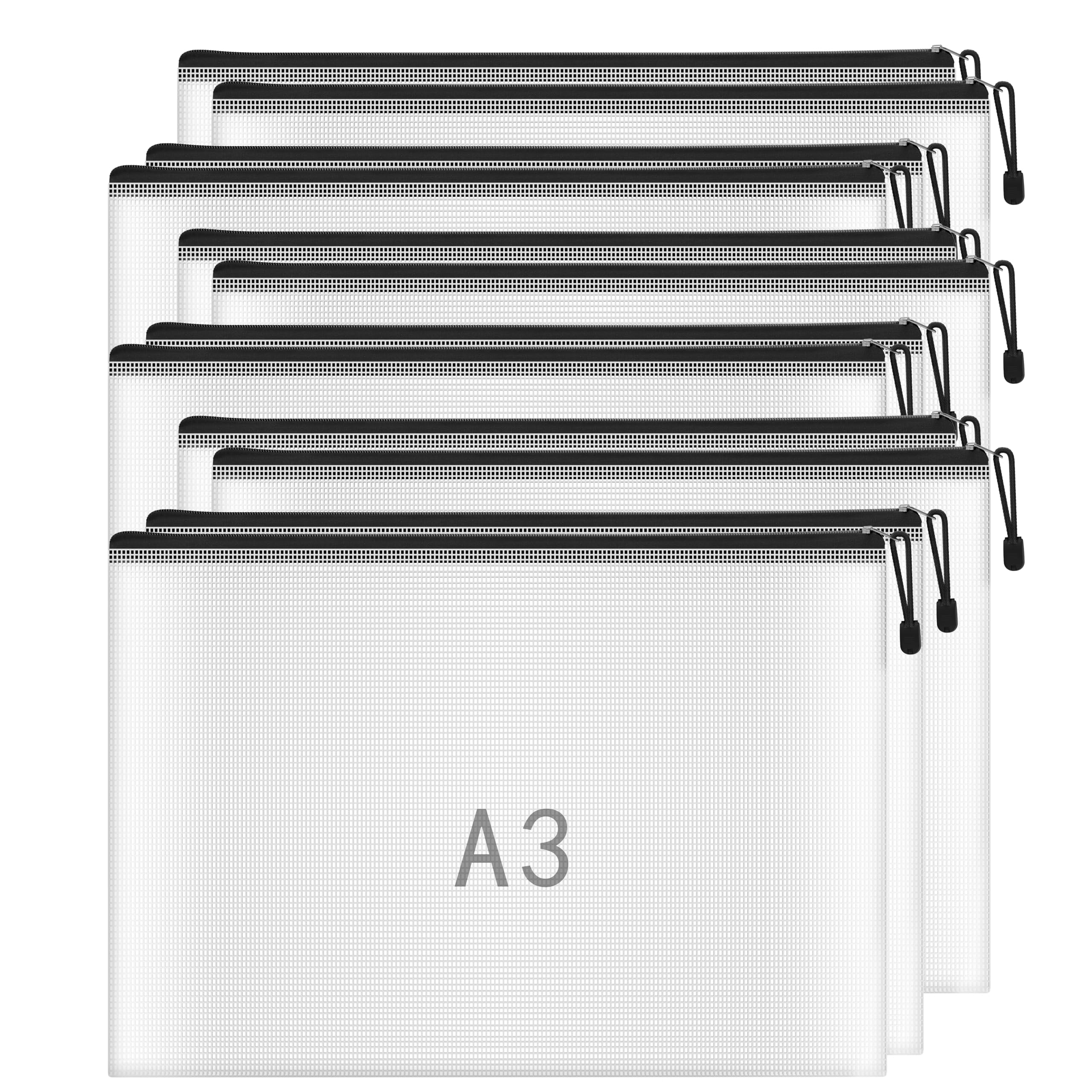NORTHERN BROTHERS A3 Zip Wallets - 12 Pack Semi-Transparent PVC Folders | Black Zipper | Hanging Feature 1