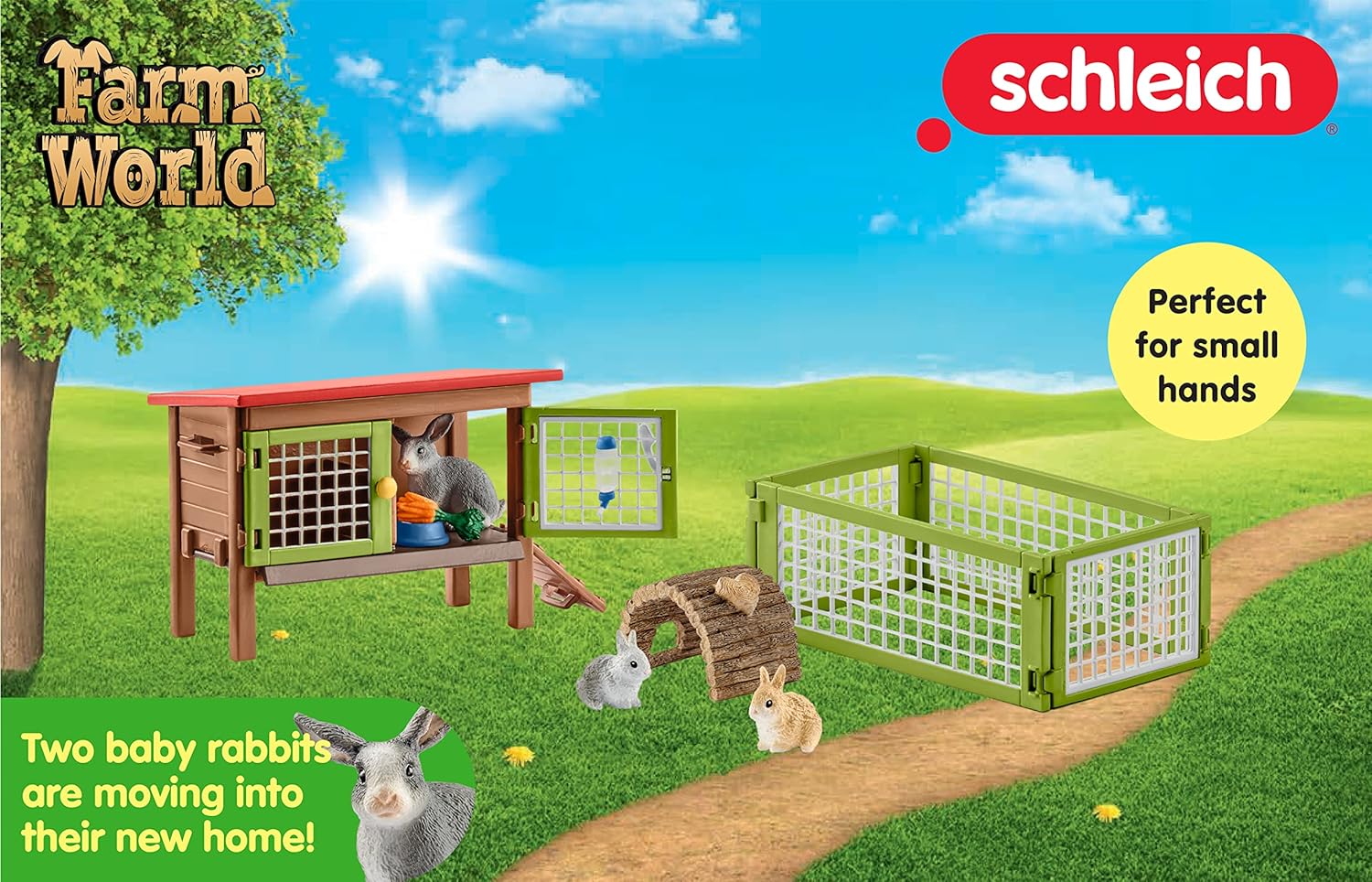 SCHLEICH Farm World Rabbit Hutch Playset - 8-Piece Animal Set for Imaginative Farm Play 12