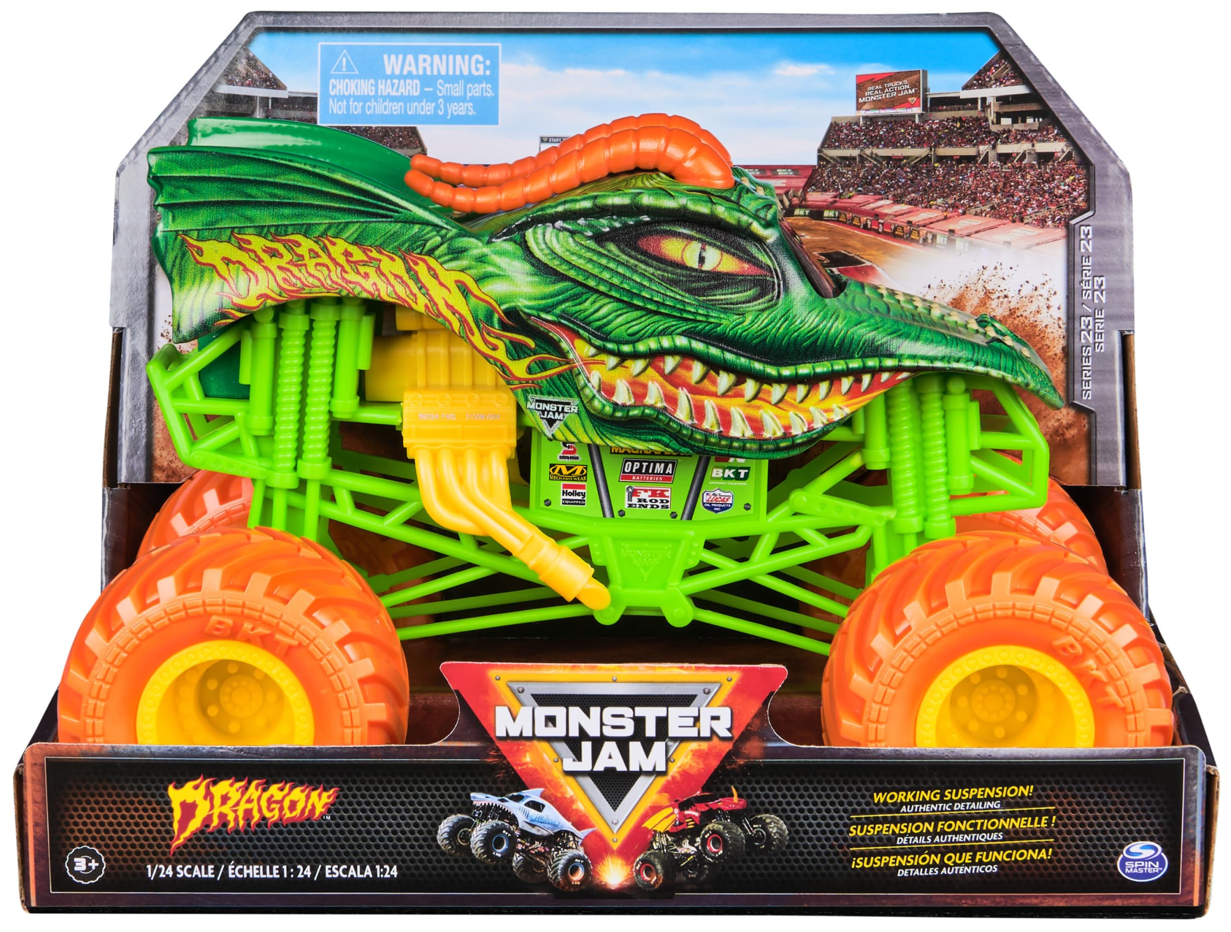 Monster Jam Official Dragon Monster Truck - 1:24 Scale Die-Cast Vehicle with Working Suspension