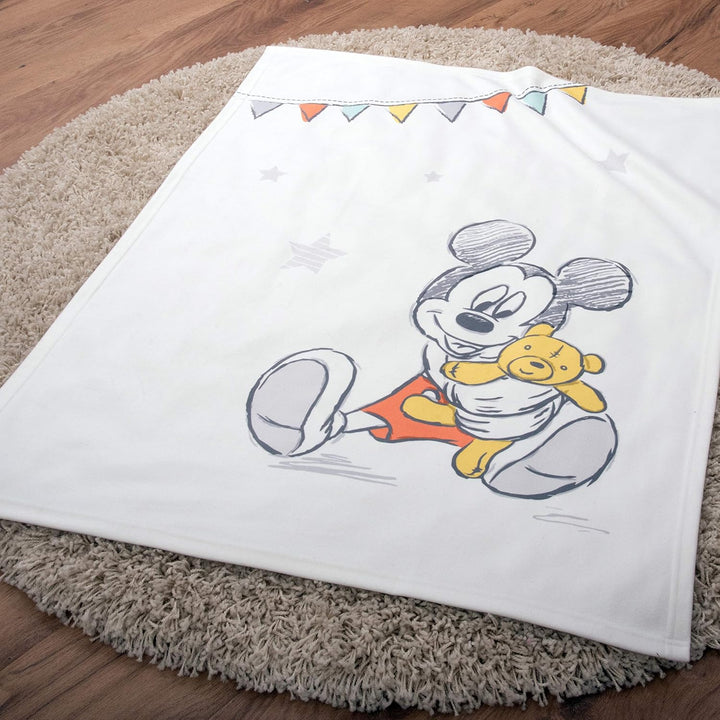 Herding - Disney Mickey Mouse Baby Blanket, 75 x 100cm, Soft Polyester, White