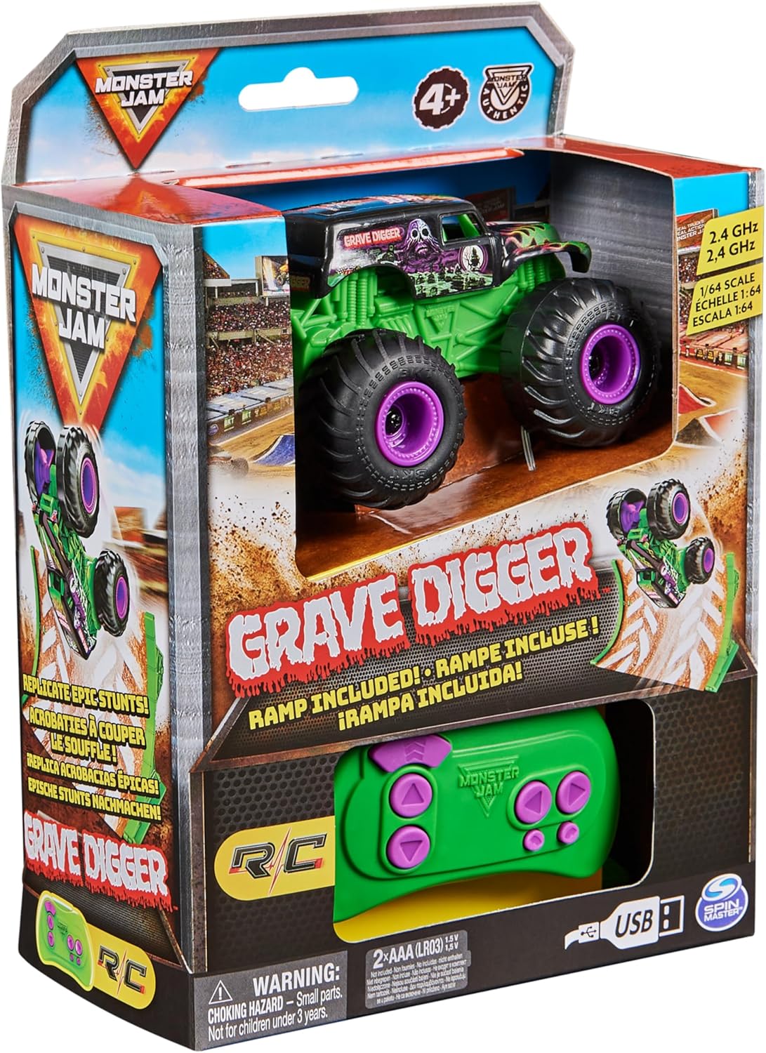 Monster Jam Grave Digger 1:64 Scale RC Truck with Ramp - Remote Control Monster Vehicle for Kids 9