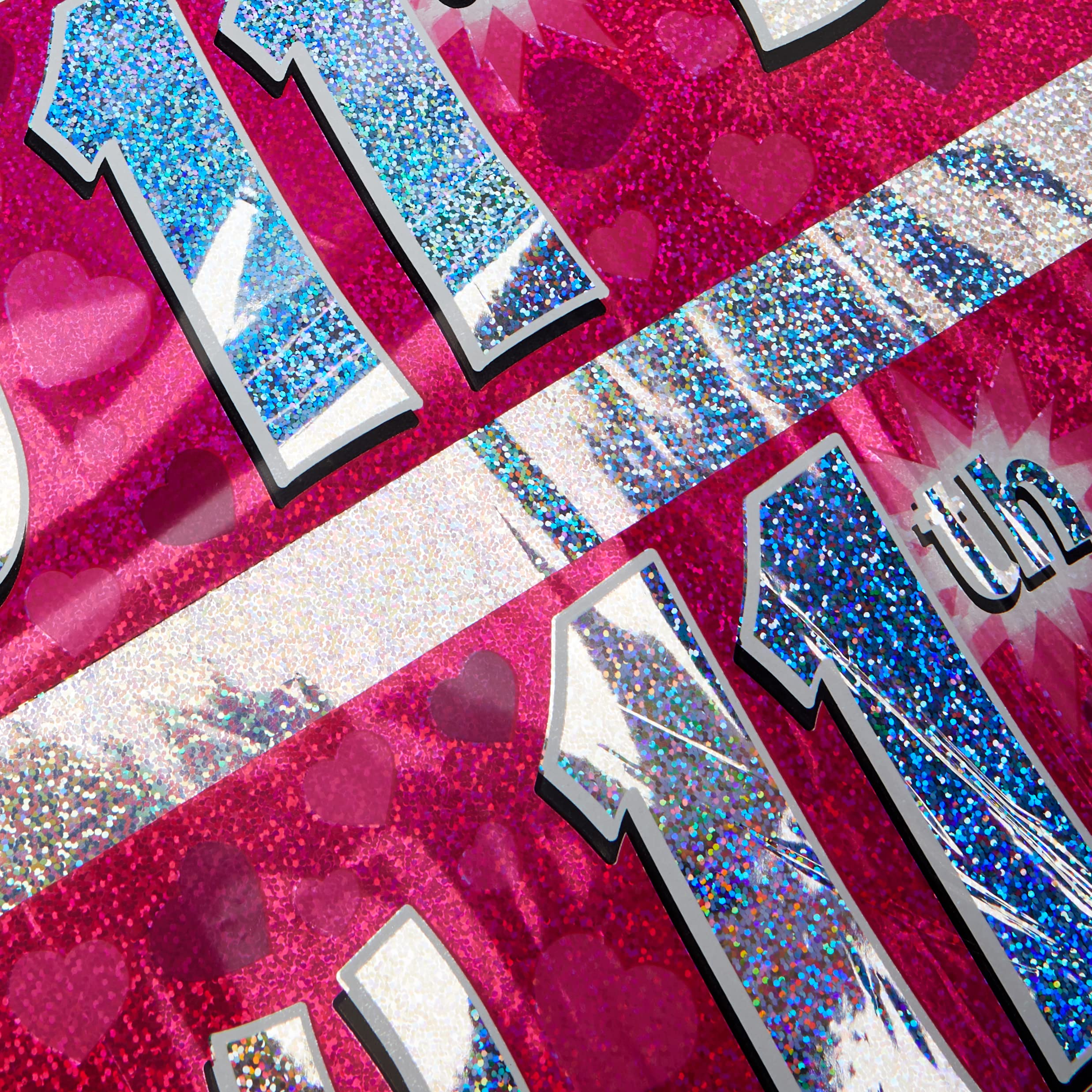 OakTree Happy 11th Birthday Banner - 9ft Pink Holographic Fabric Decoration 3