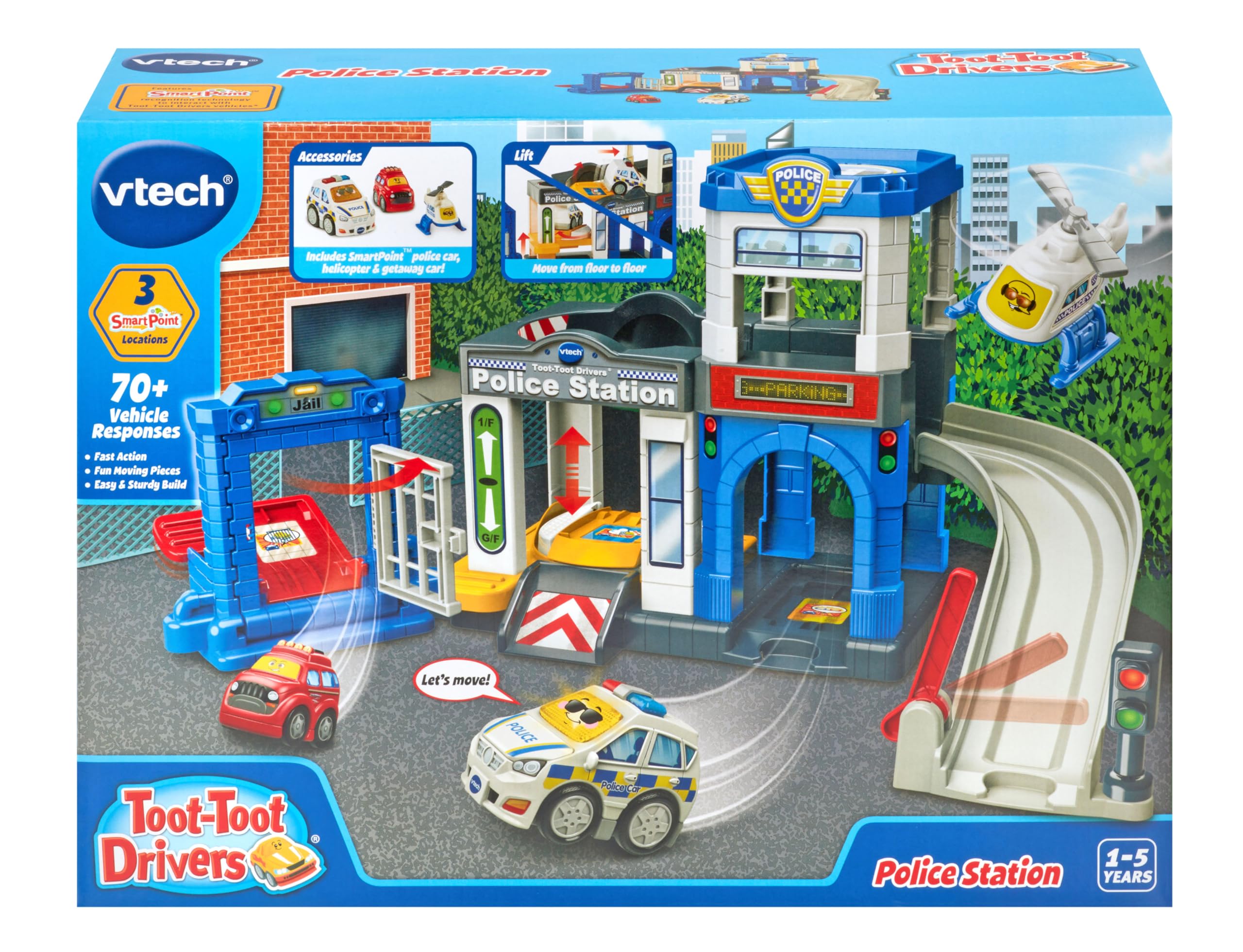 VTech Toot-Toot Drivers Police Station Playset with Police Car, Helicopter & Getaway Car | Ages 1-5 Years