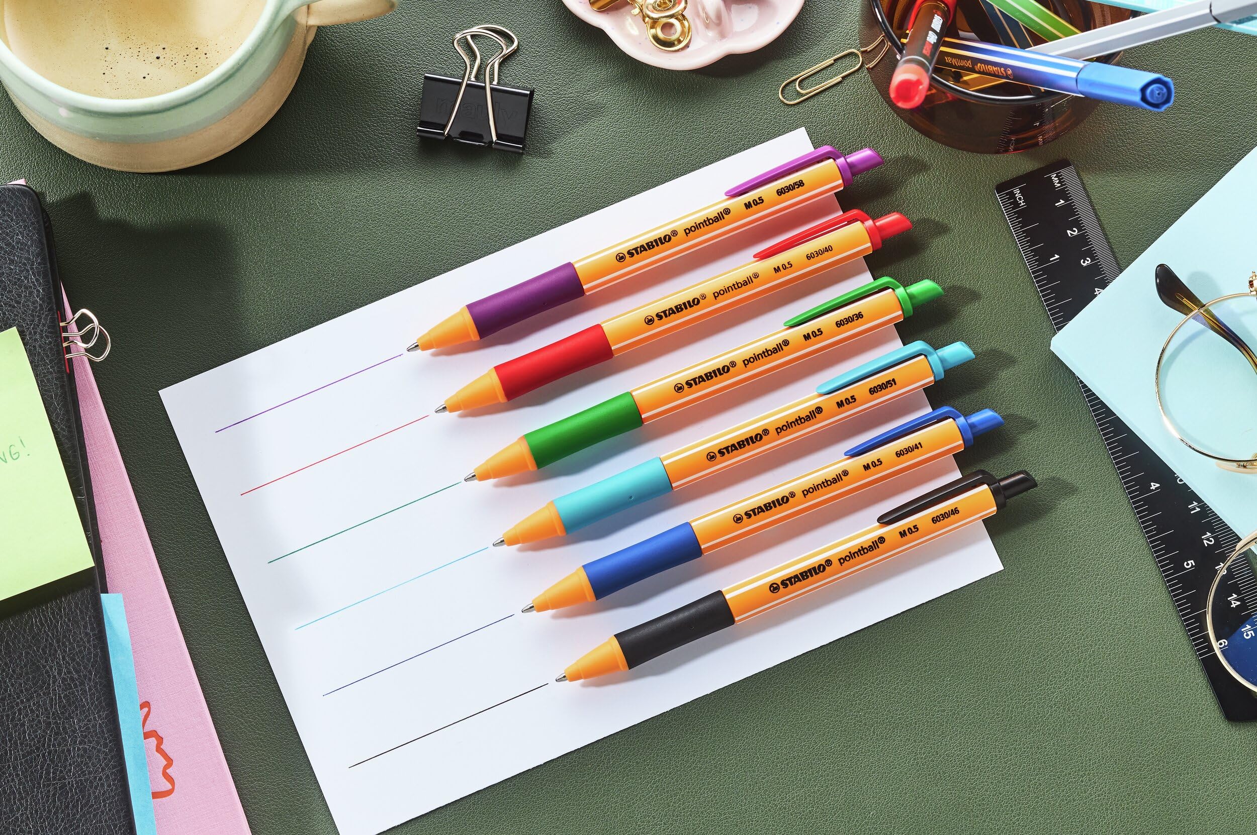 STABILO pointball Retractable Ballpoint Pen - 0.5mm Line Width | Pack of 6 (Multicolor) 4