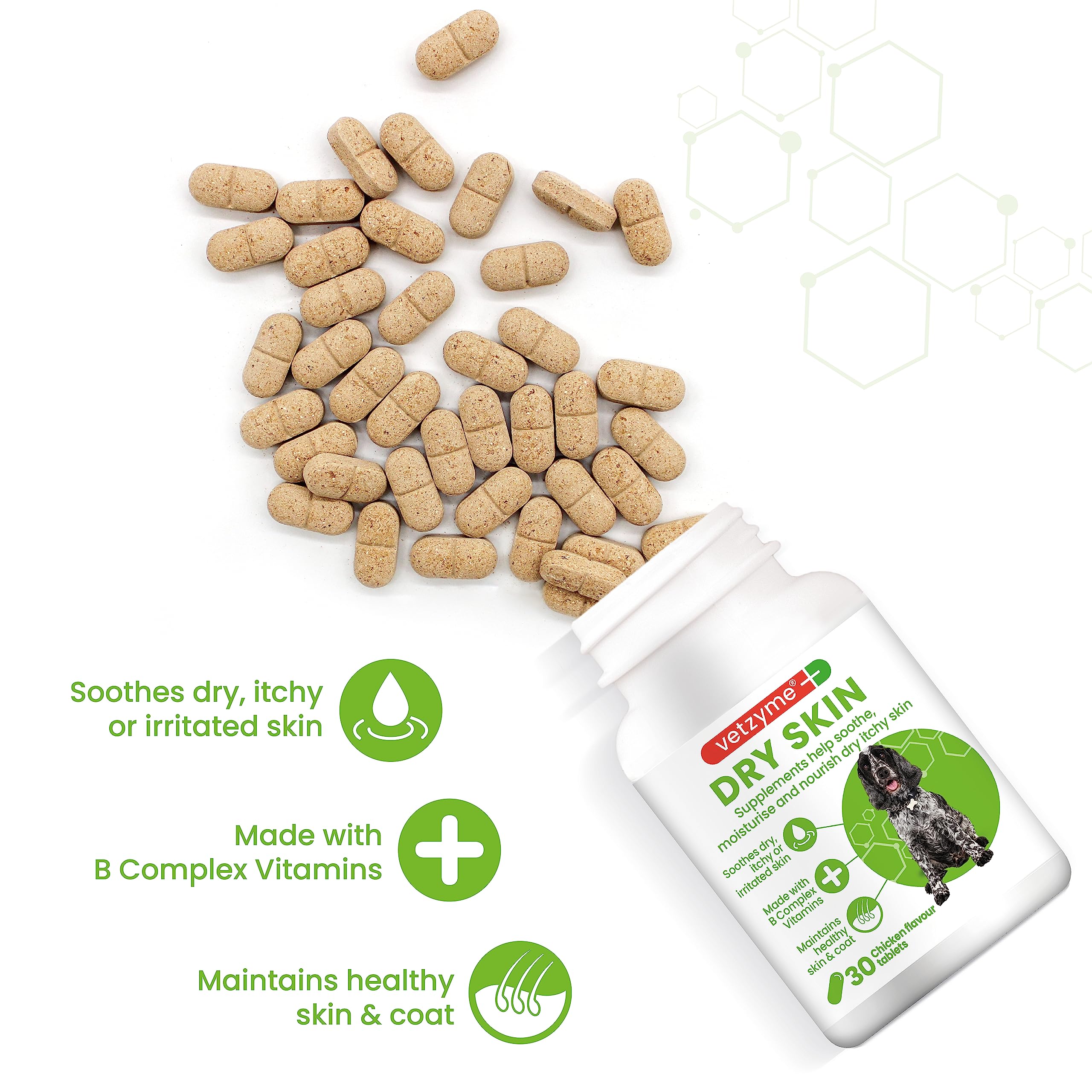 Vetzyme Dry Skin Tablets for Dogs - Itchy Skin Relief with Evening Primrose Oil | 30 Tablets