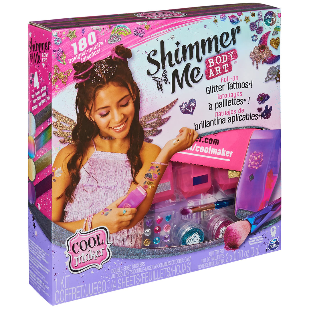 Cool Maker Shimmer Me Body Art con rodillo, 4 láminas metálicas y 180 diseños, tatuaje temporal para niños, juguetes