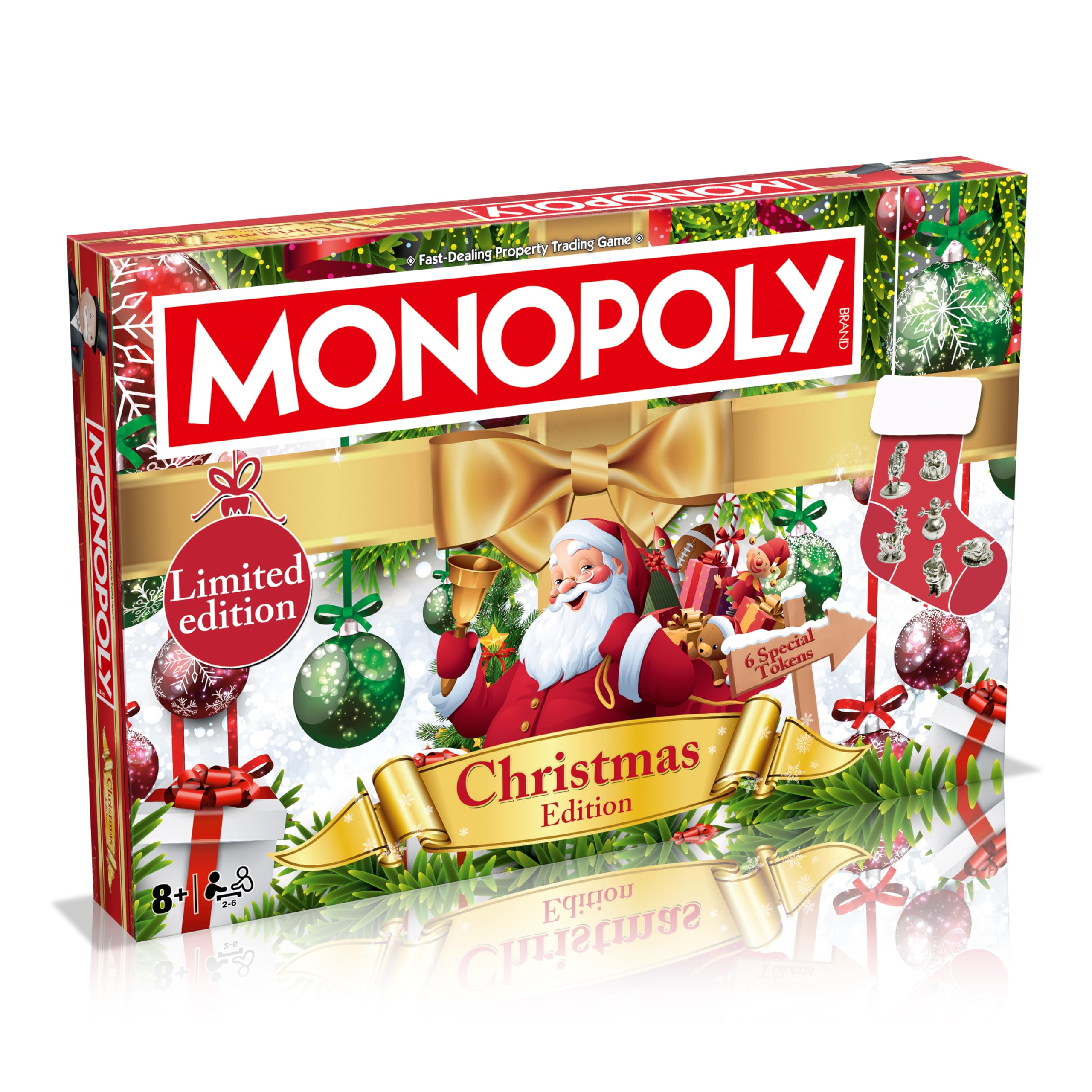 Winning Moves Christmas Monopoly Board Game - Festive Edition | 2-6 Players | Ages 8+