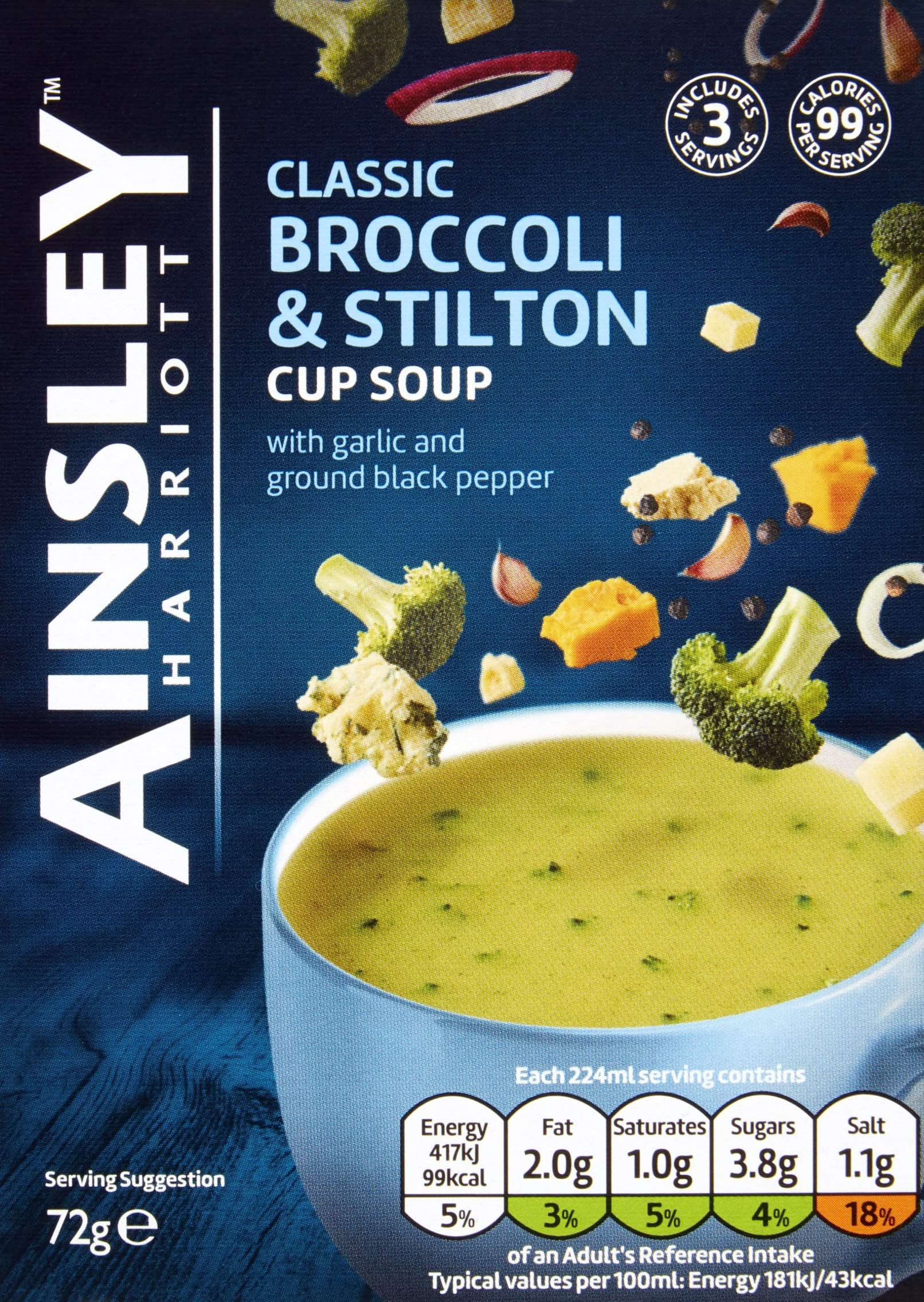 Ainsley Harriott Broccoli and Stilton Cup Soup 72g (Pack of 8)